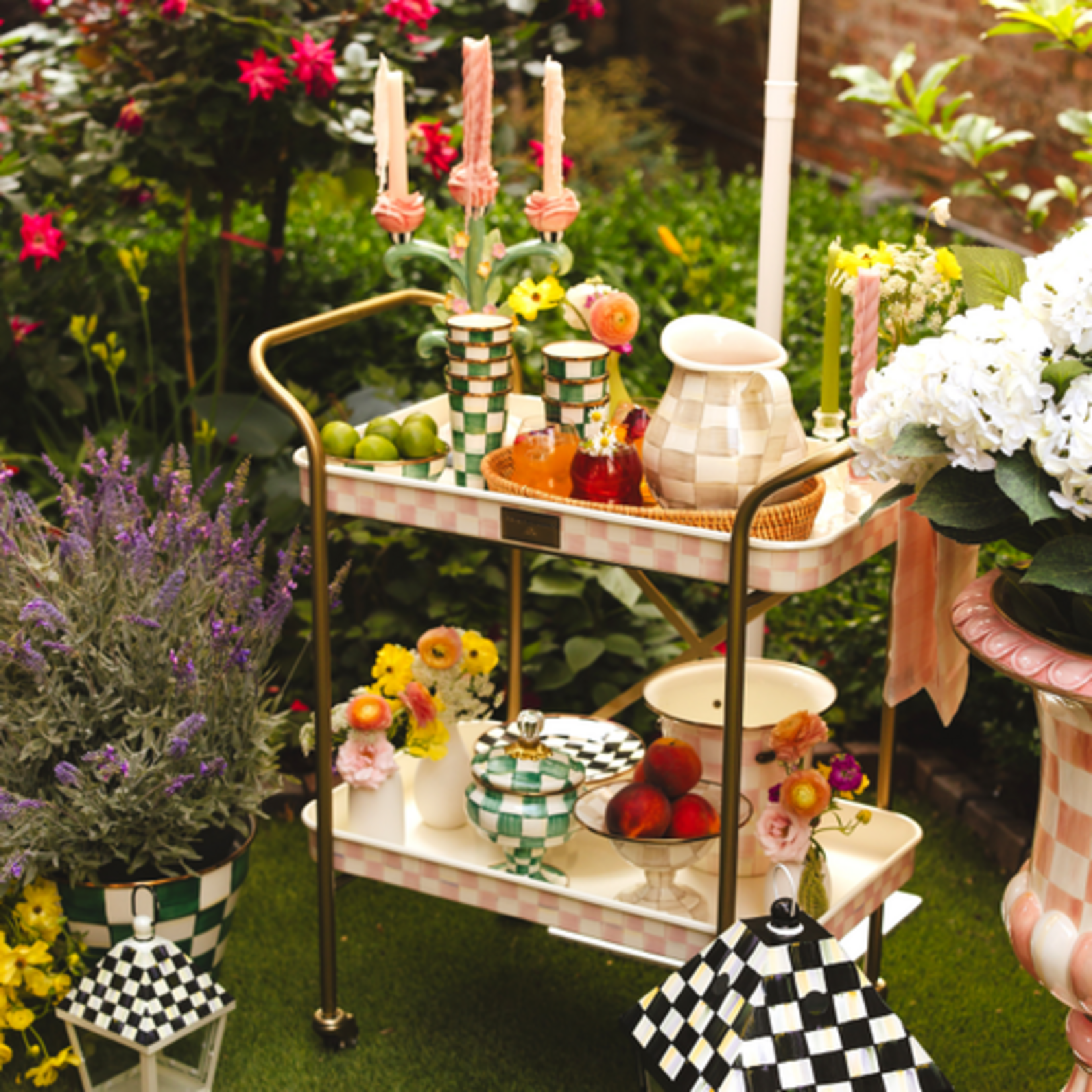 MacKenzie-Childs rosy check 2-tier kitchen cart