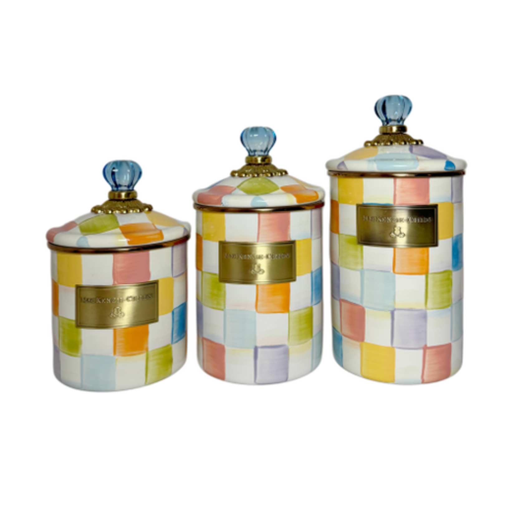 MacKenzie-Childs confetti check canisters, set of 3