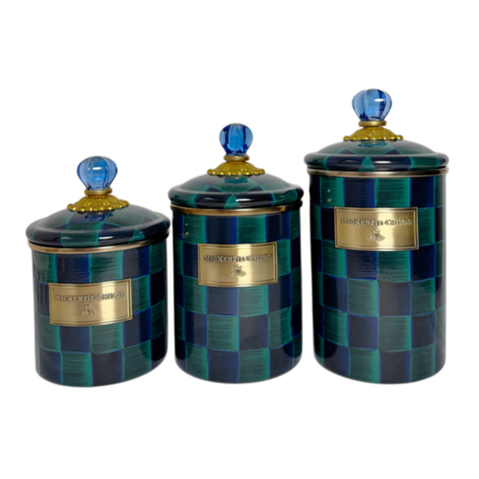 MacKenzie-Childs juniper check canisters, set of 3 core UNITS