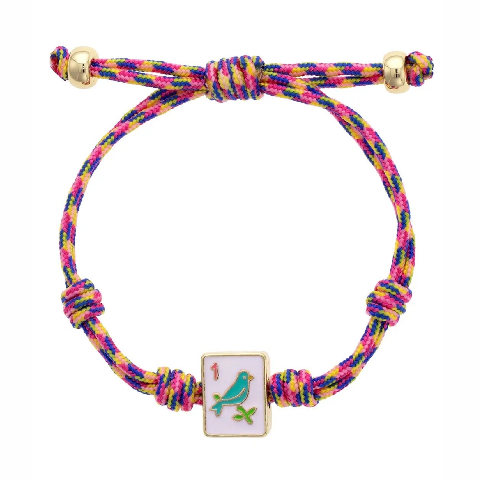 Canvas Style Sparrow Mahjong Tile Paracord Bracelet in Pink Multi