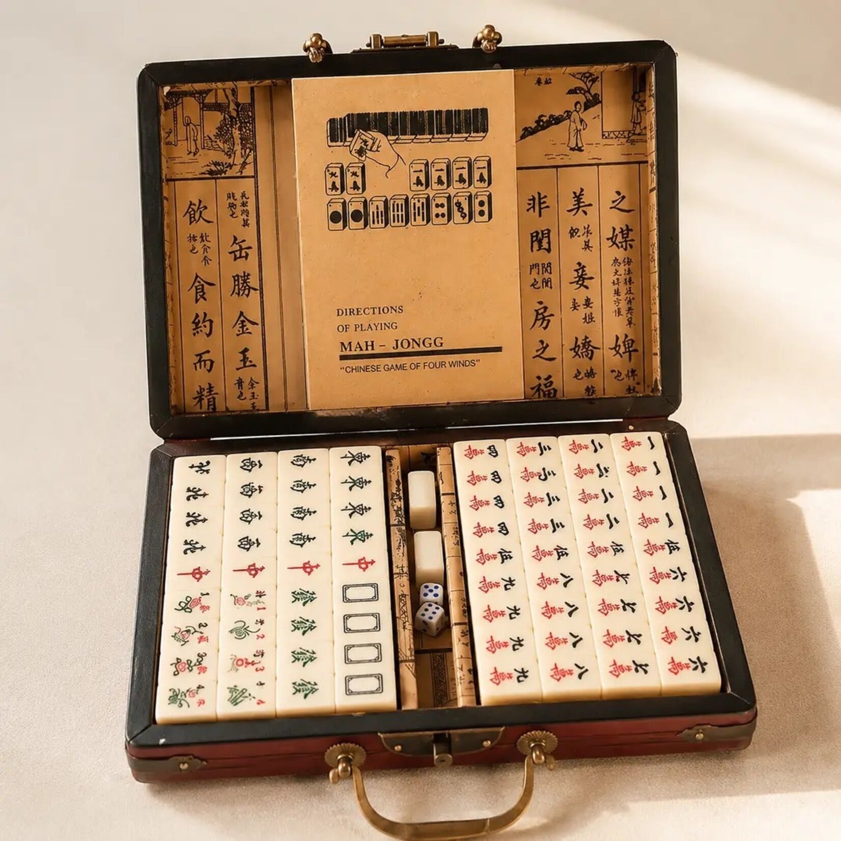 Modarislife Melamine Mahjong Set – Travel Mini Mahjong Tiles with Vintage Leather Case