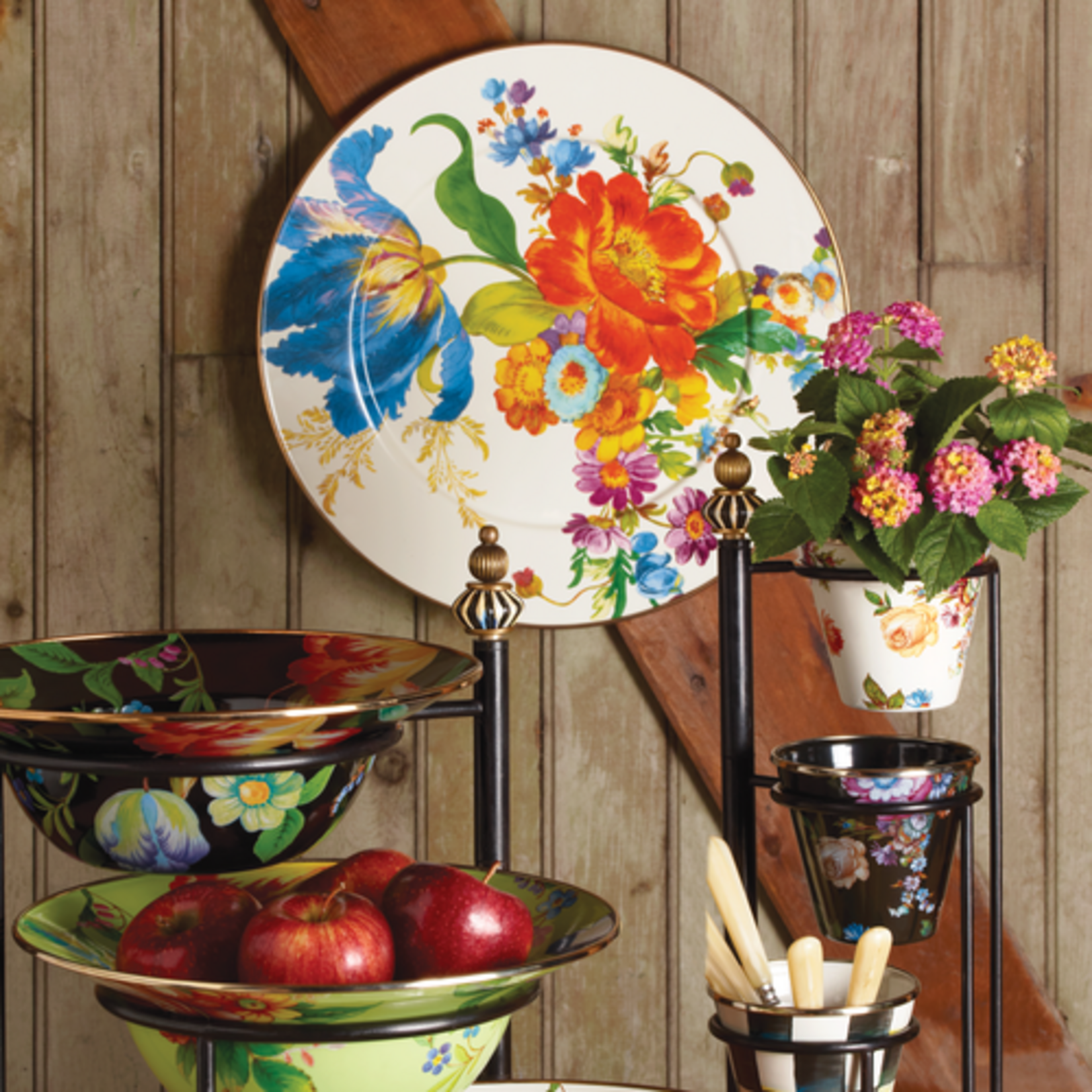 MacKenzie-Childs white flower market serving platter