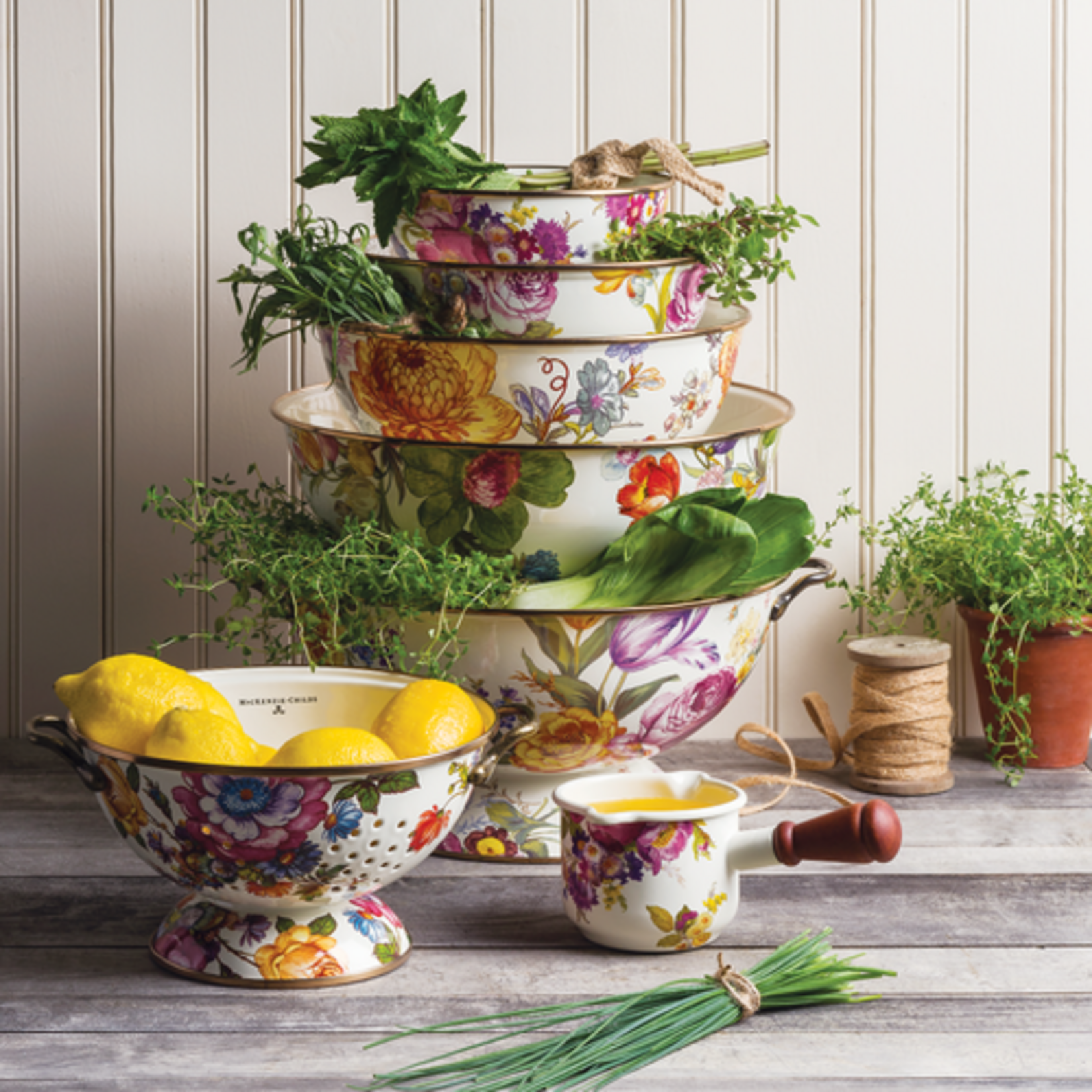 MacKenzie-Childs white flower market large colander
