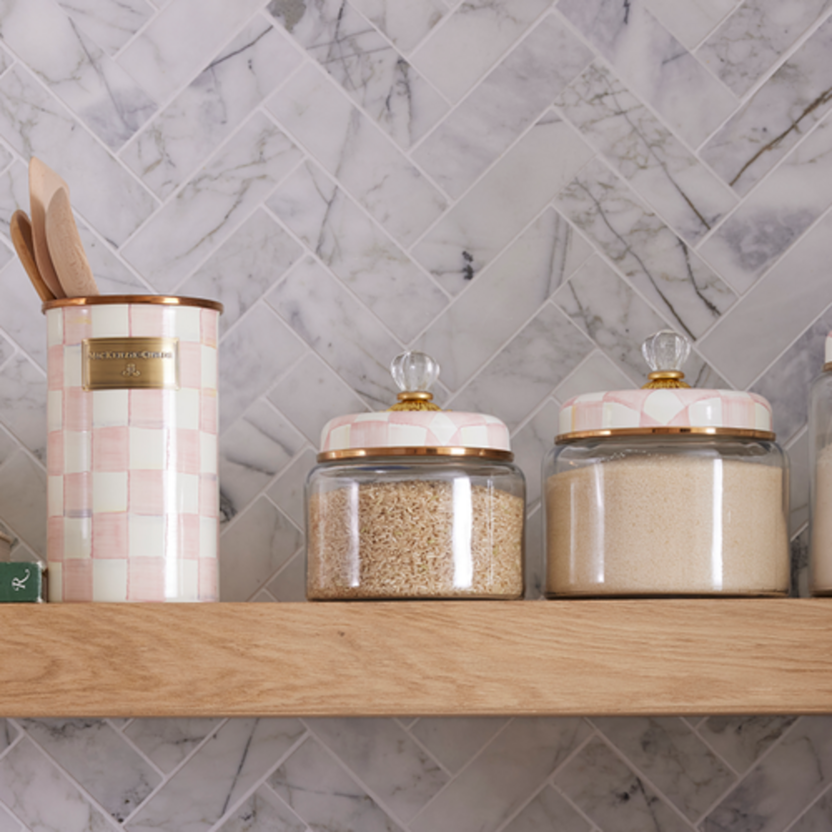 MacKenzie-Childs rosy check small kitchen canister