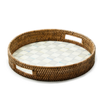 MacKenzie-Childs sterling check enamel & rattan round serving tray