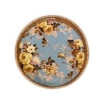 MacKenzie-Childs wild rose slate enamel & rattan round tray