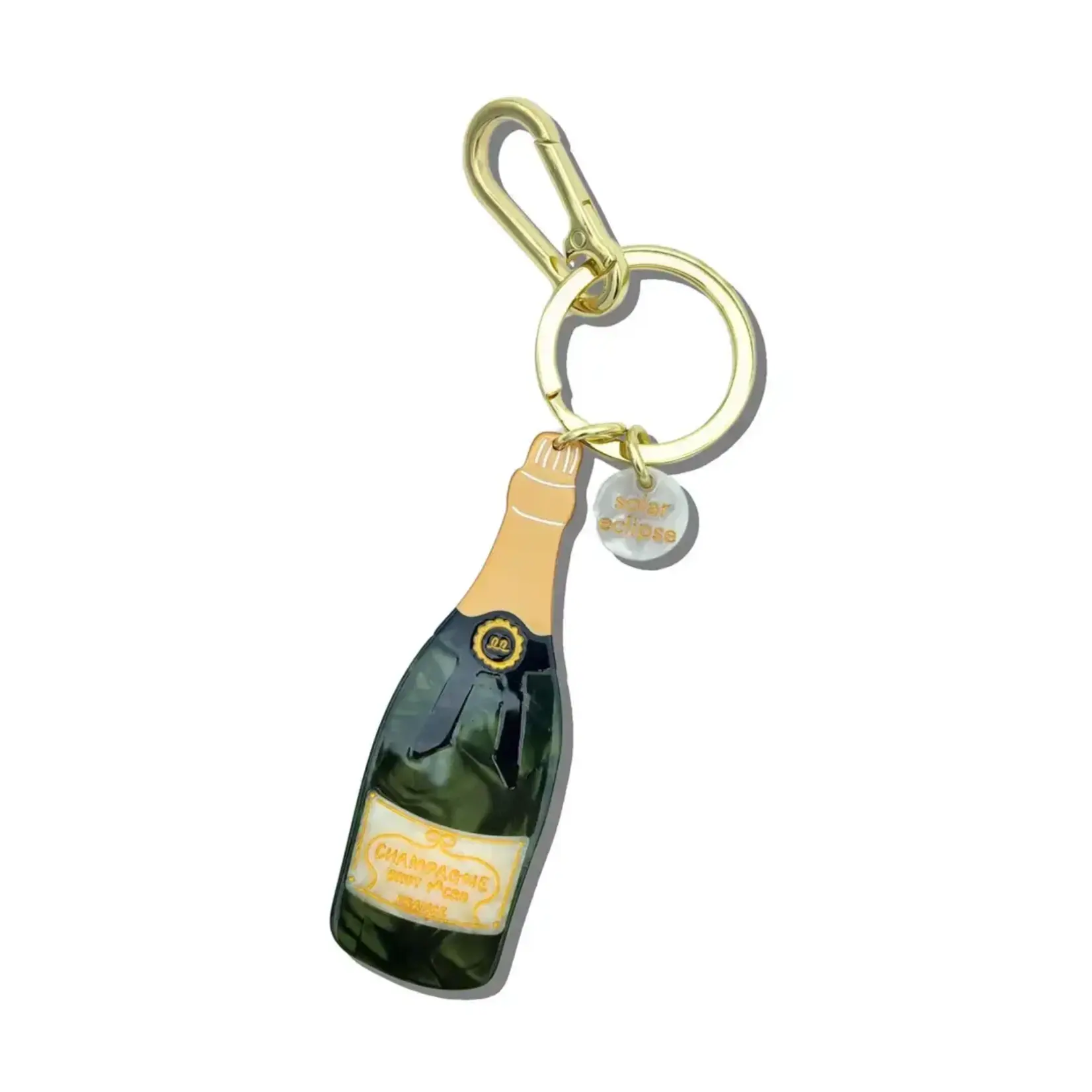 Solar Eclipse Hand-Painted Champagne Bag Charm + Keychain | Eco-Friendly