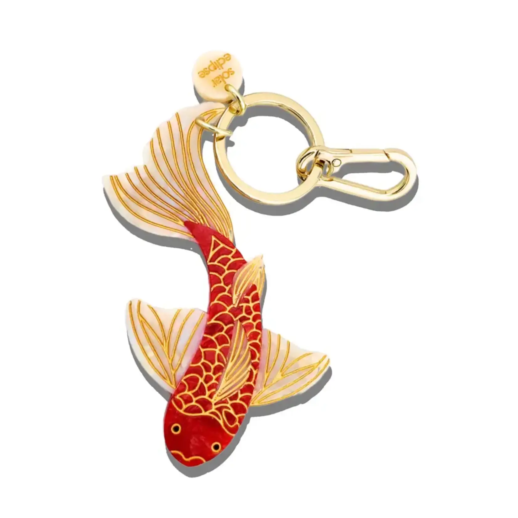 Solar Eclipse Hand-Painted Koi Fish Bag Charm + Keychain | Eco-Friendly