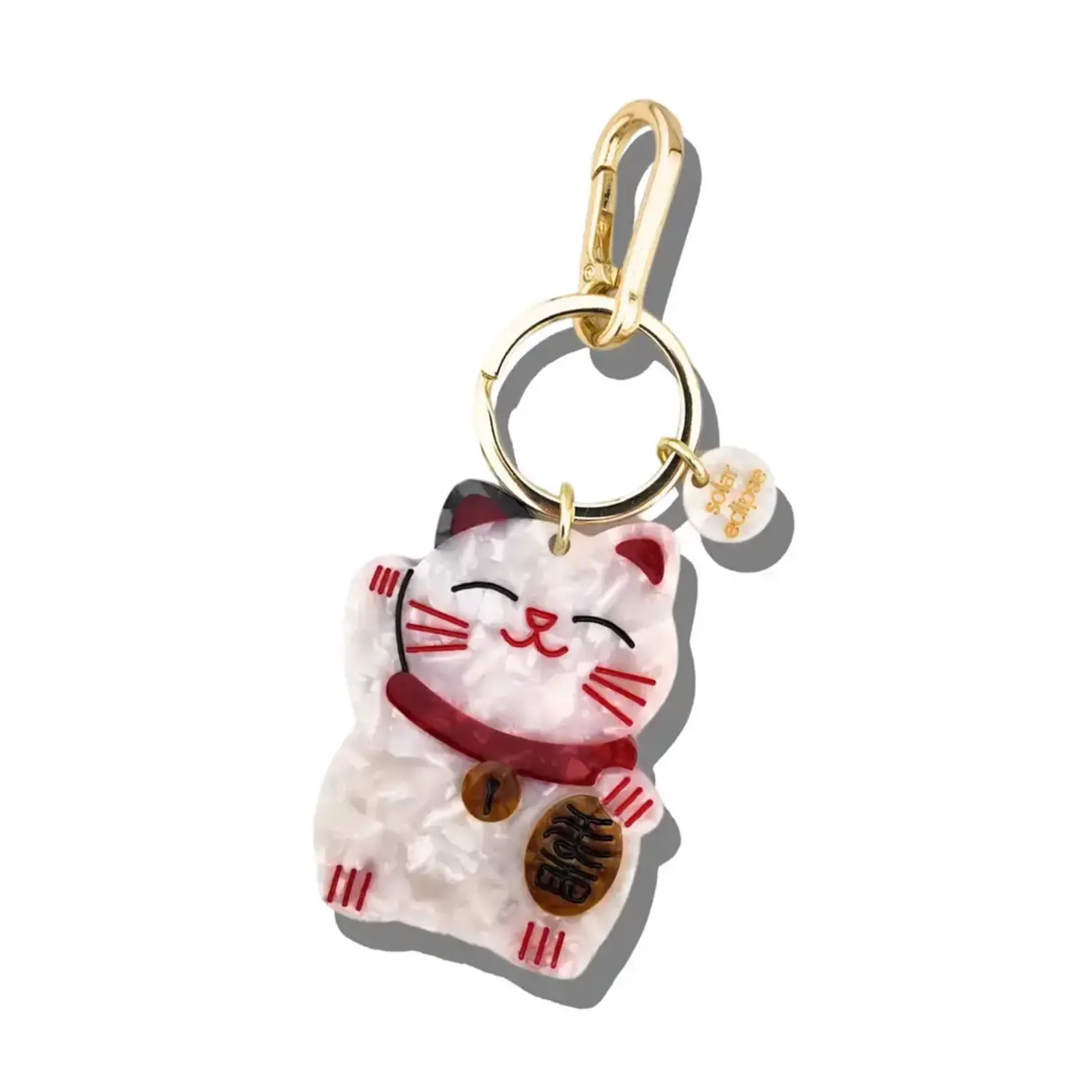 Solar Eclipse Hand-Painted Lucky Cat Bag Charm & Keychain | Eco-Friendly