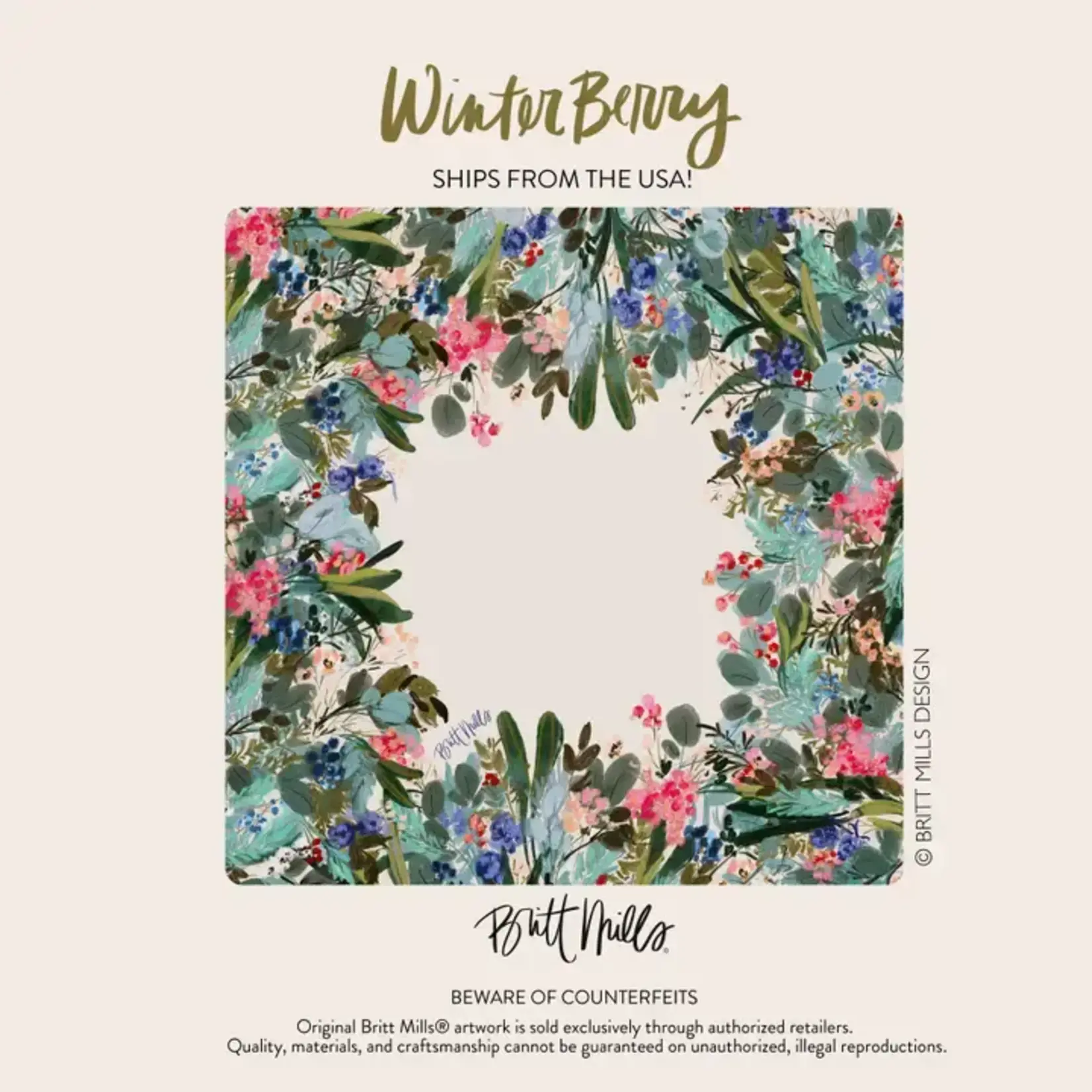 Britt Mills Design Winter Berry Neoprene Mahjong Mat