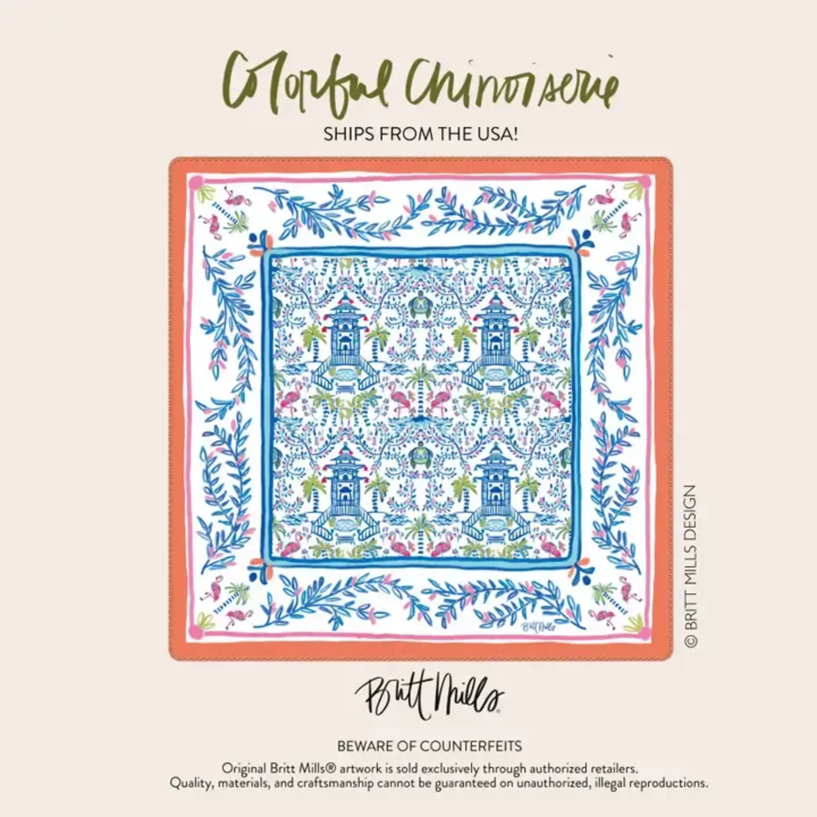 Britt Mills Design Colorful Chinoiserie Neoprene Mahjong Mat