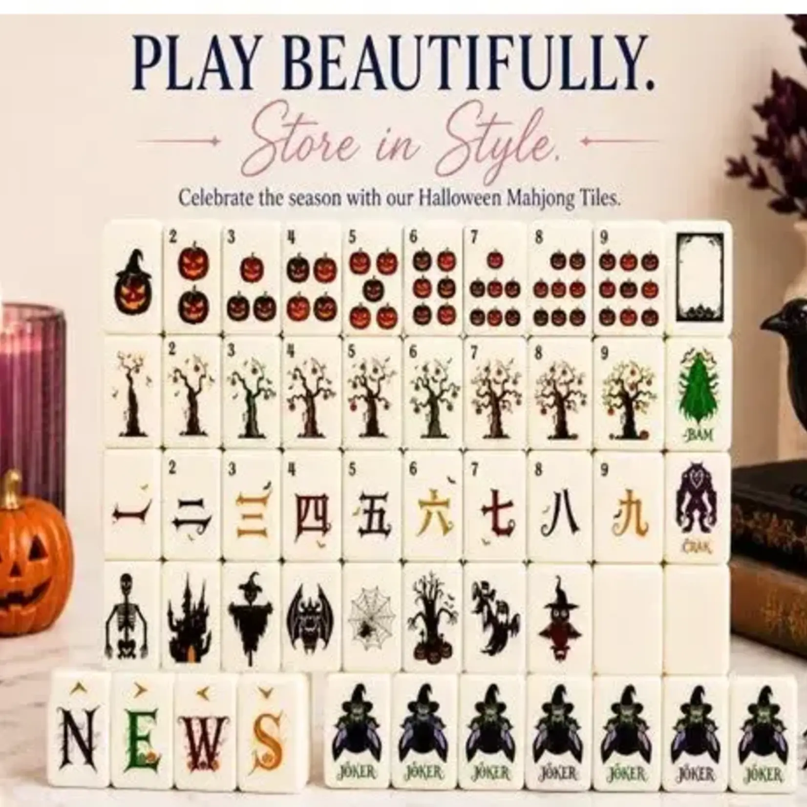 The Southern Peacock Halloween Mahjong Tile Set