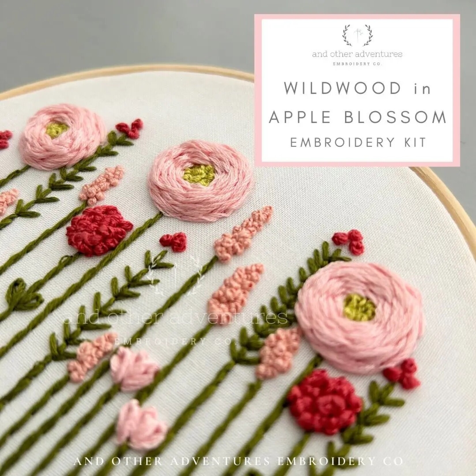 And Other Adventures Embroidery Co Hand Embroidery Kit - Wildwood in Apple Blossom