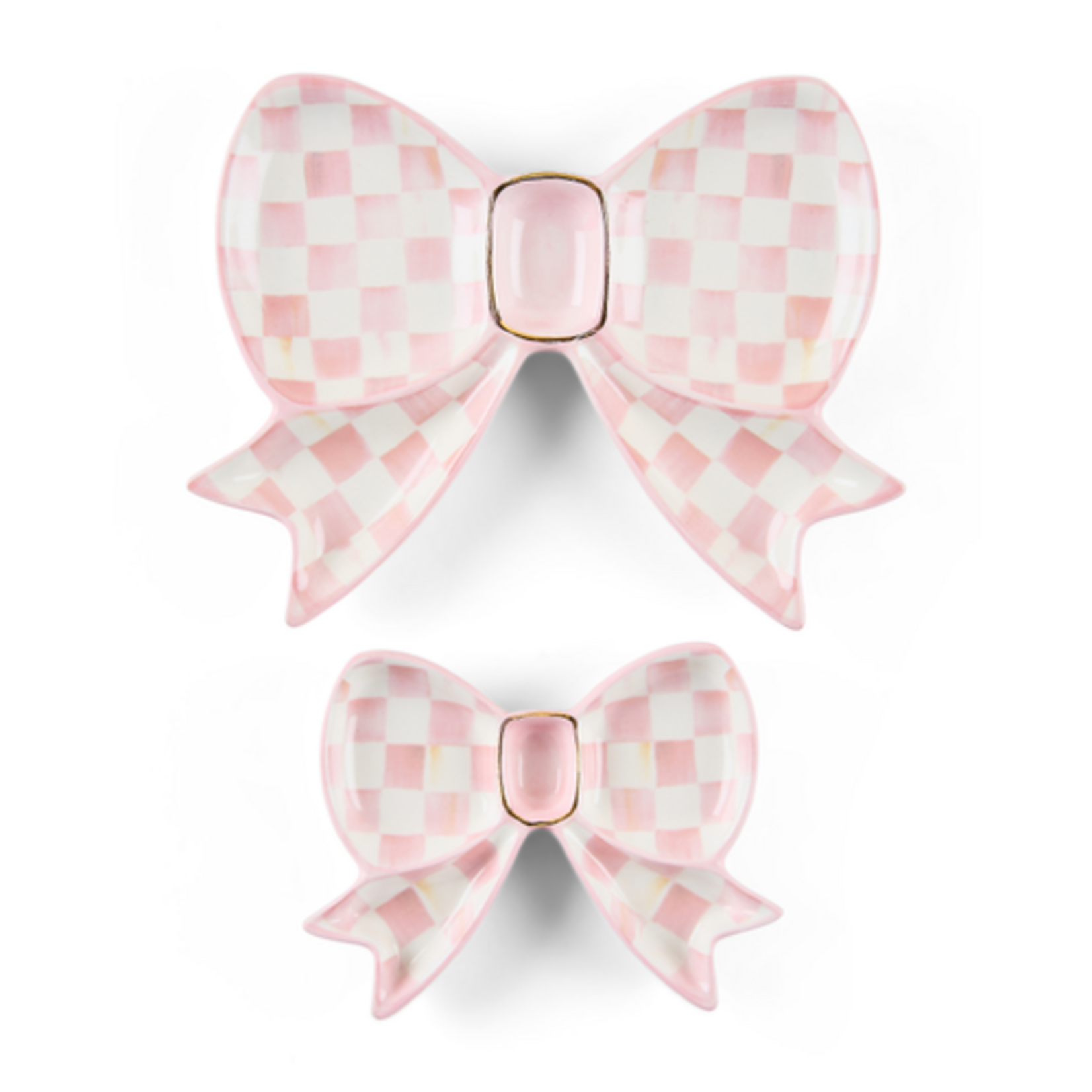 MacKenzie-Childs rosy check bow trinket dishes, set of 2
