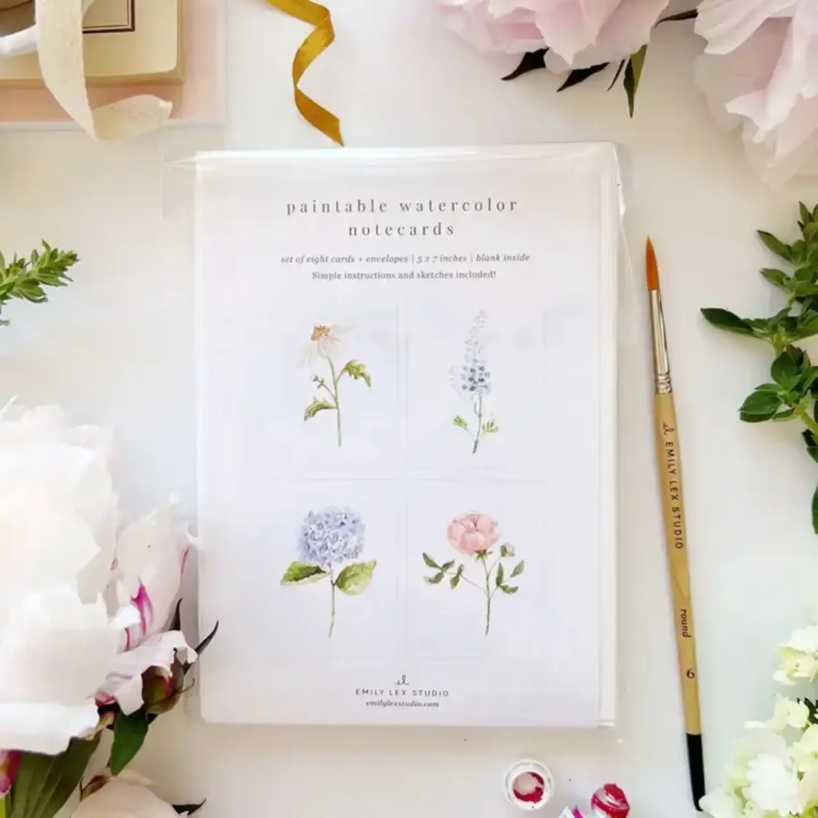 emily lex studio Garden Flowers Paintable Watercolor Notecard Set