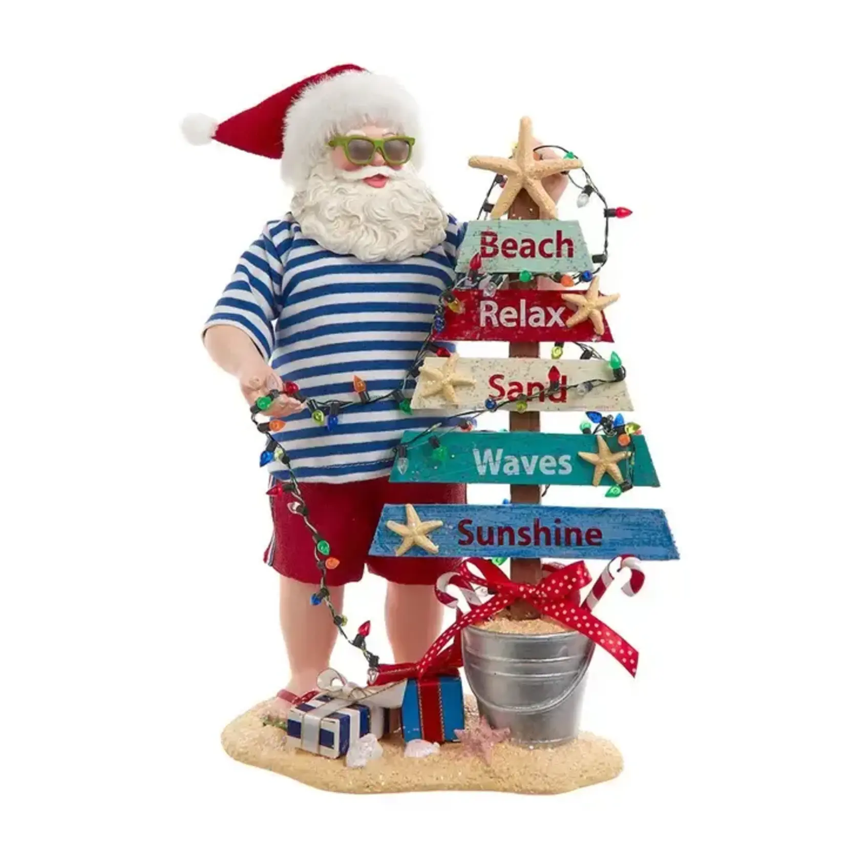 Kurt S. Adler 10.5“ Fabriché Battery Operated Beach Santa w/ Lighted Sign