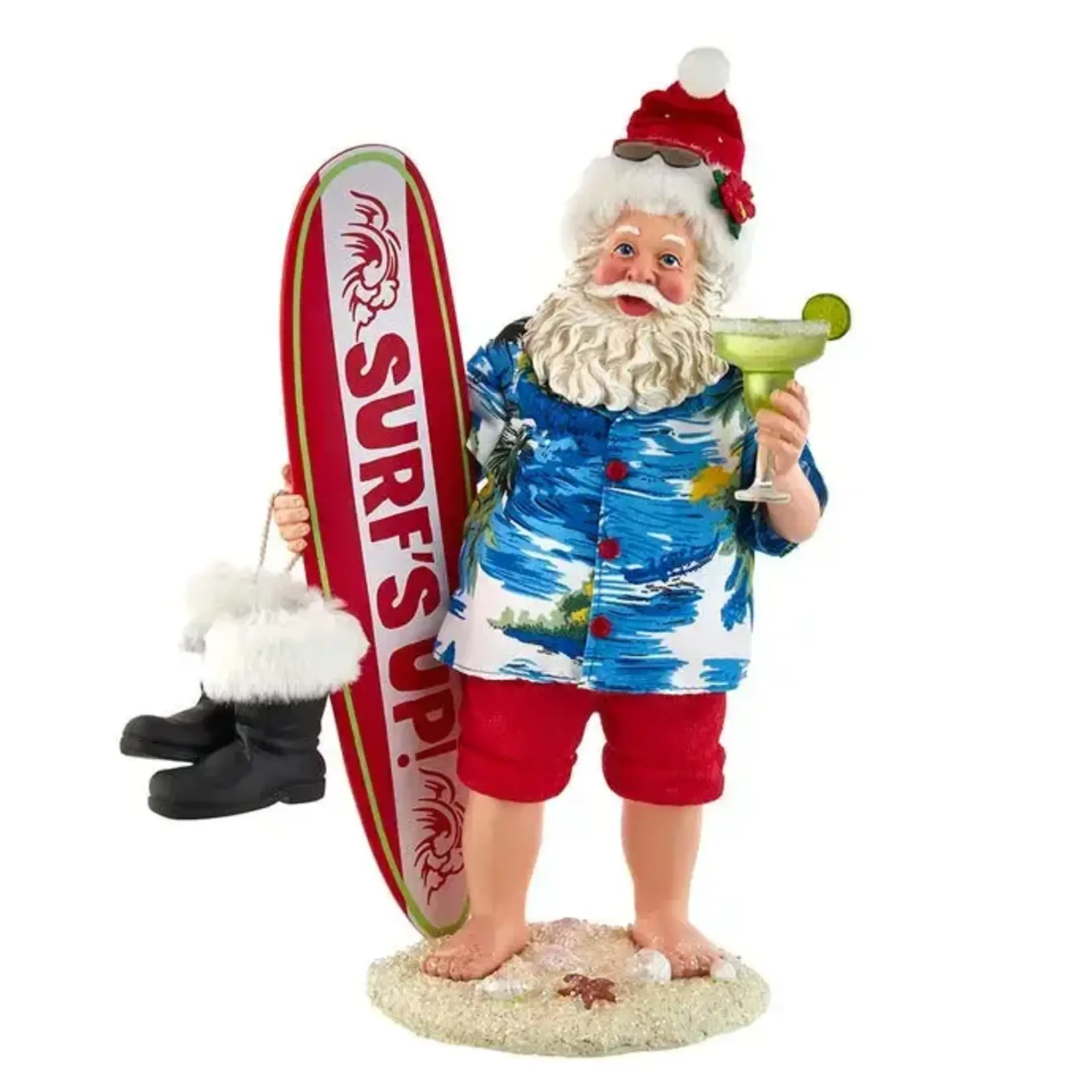 Kurt S. Adler 11"Fabriche Santa W/Surfboard+Drink