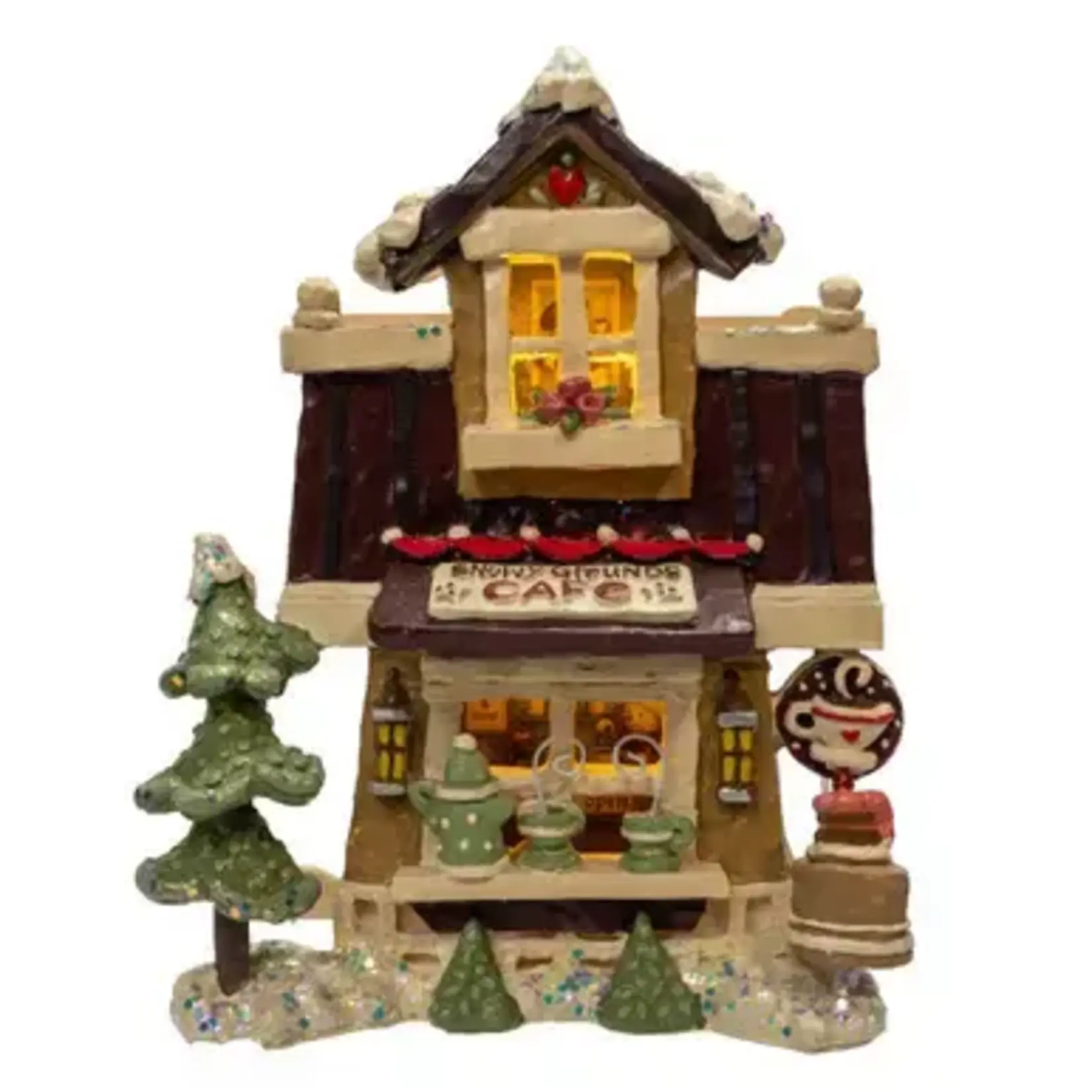 Kurt S. Adler 12.3" Light Up Snow Town Cafe Table Piece