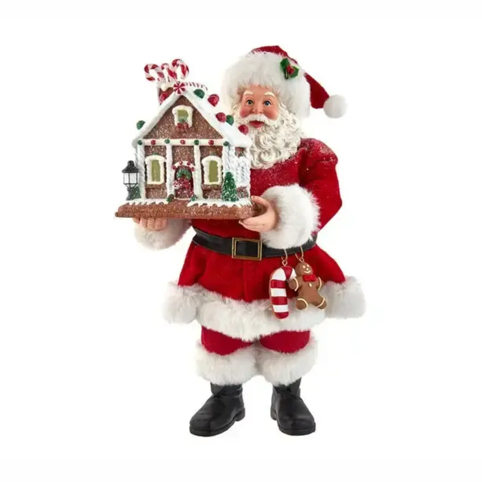 Kurt S. Adler 12“ Fabriché™ Santa with Light-Up Gingerbread House