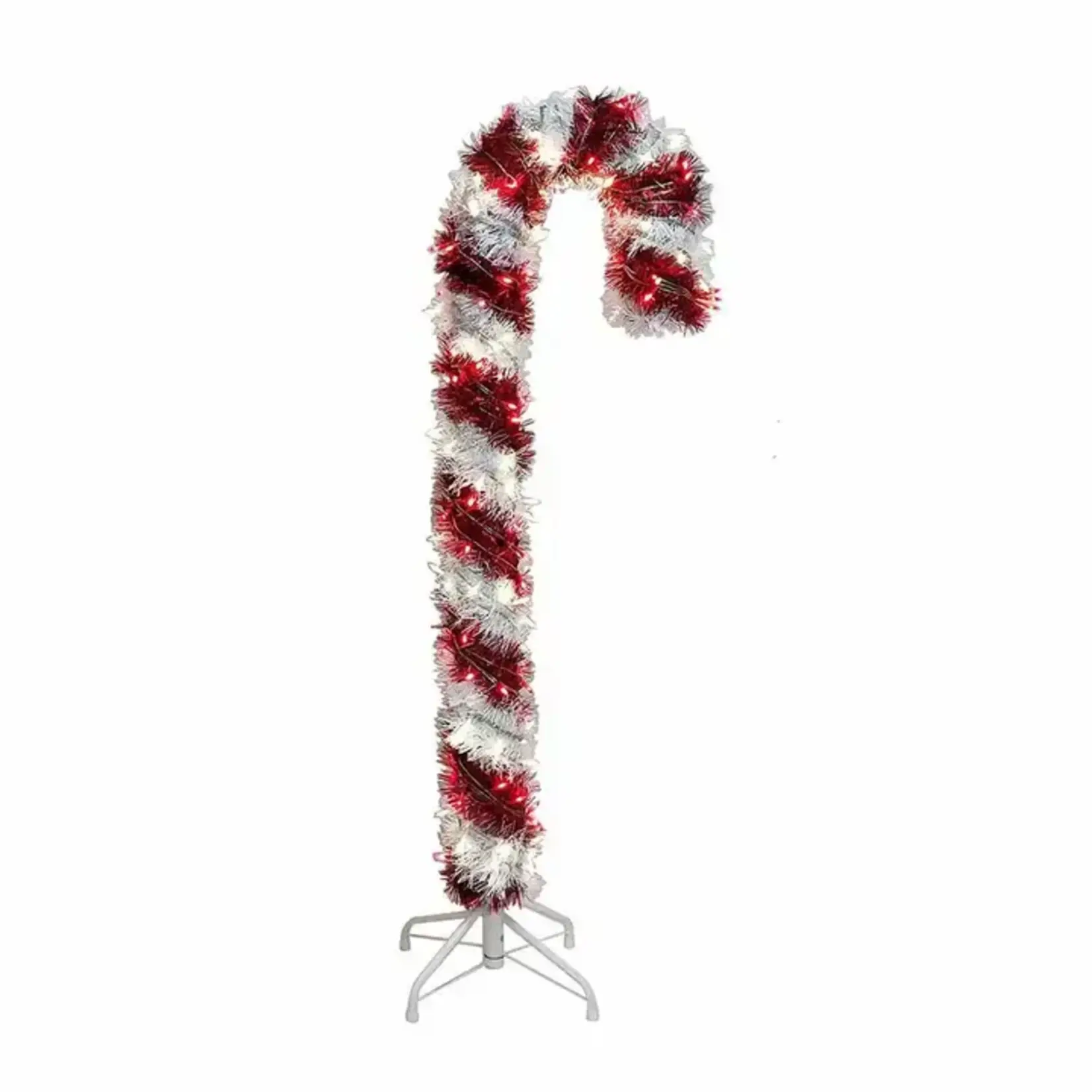 Kurt S. Adler 4-Foot Pre-Lit Red & White LED Tinsel Candy Cane