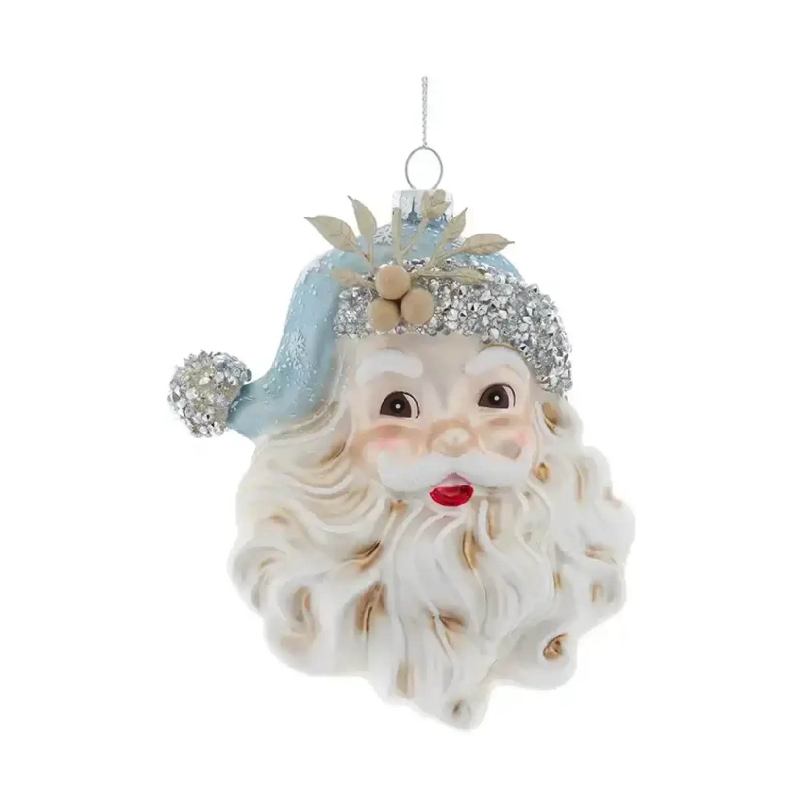 Kurt S. Adler 5.25" Glass Blue/Plat Santa Head Ornament