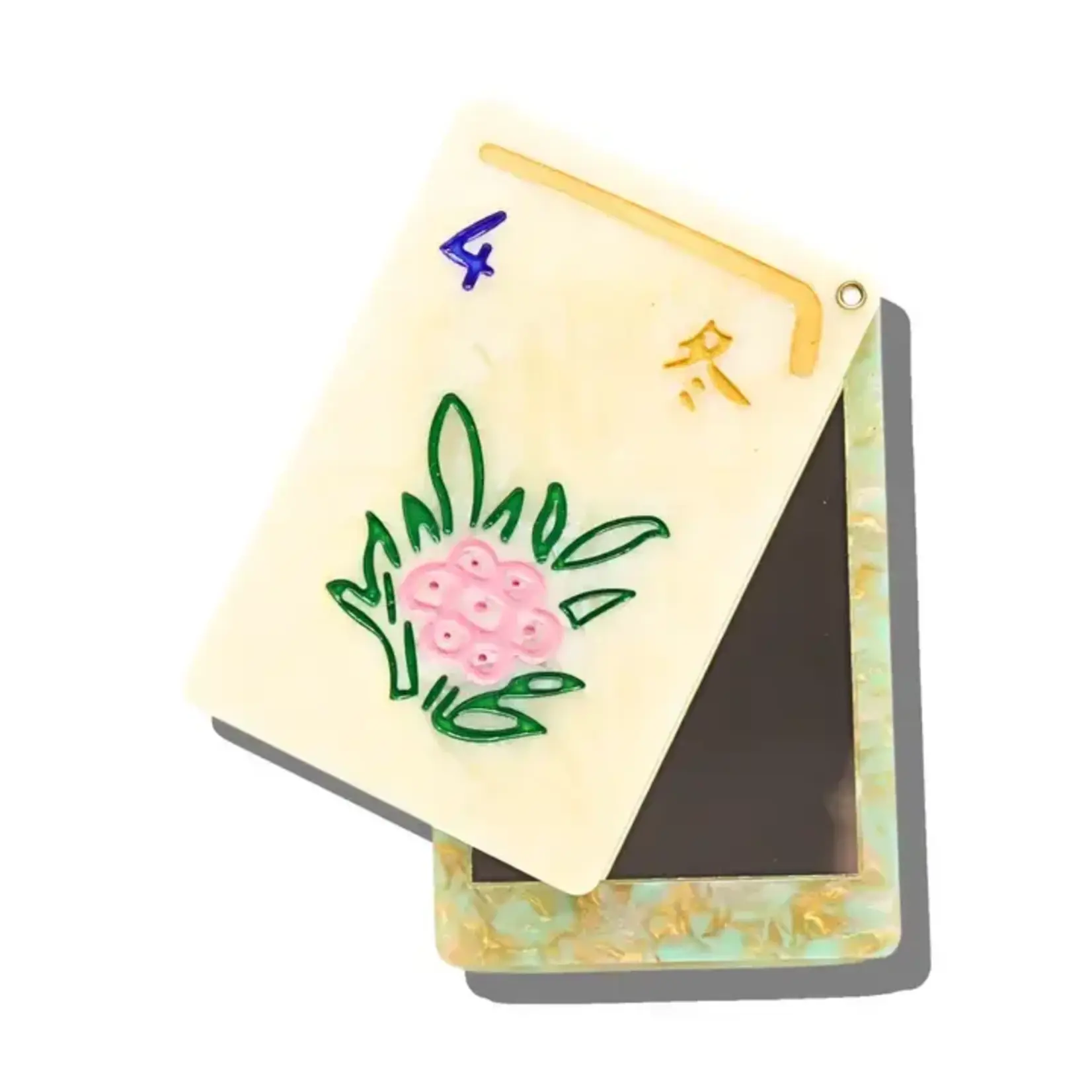 Solar Eclipse Hand-Painted Flower Mahjong Compact Mirror