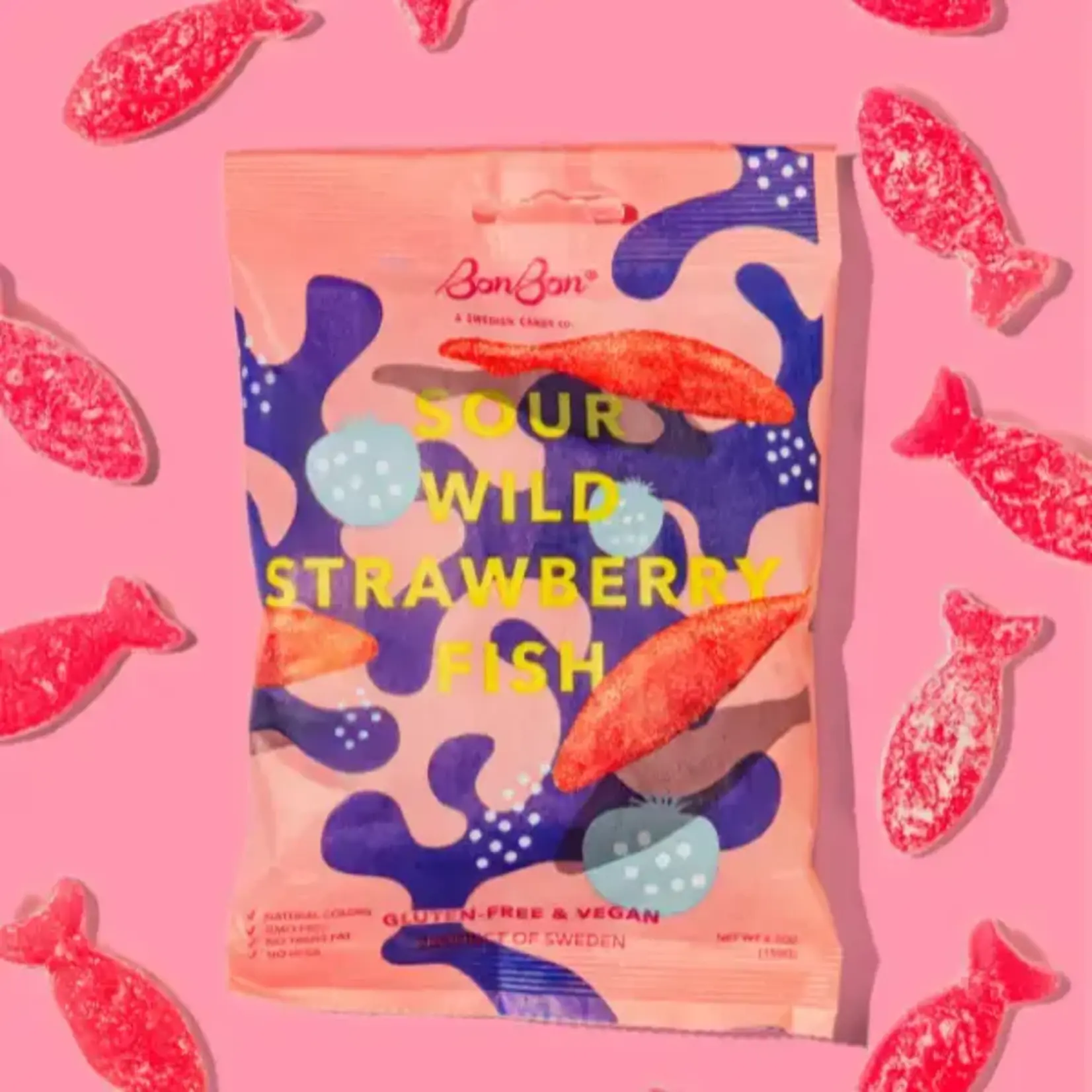 BonBon - A Swedish Candy Co Sour Wild Strawberry Fish - Swedish Candy 5.2oz (150g)
