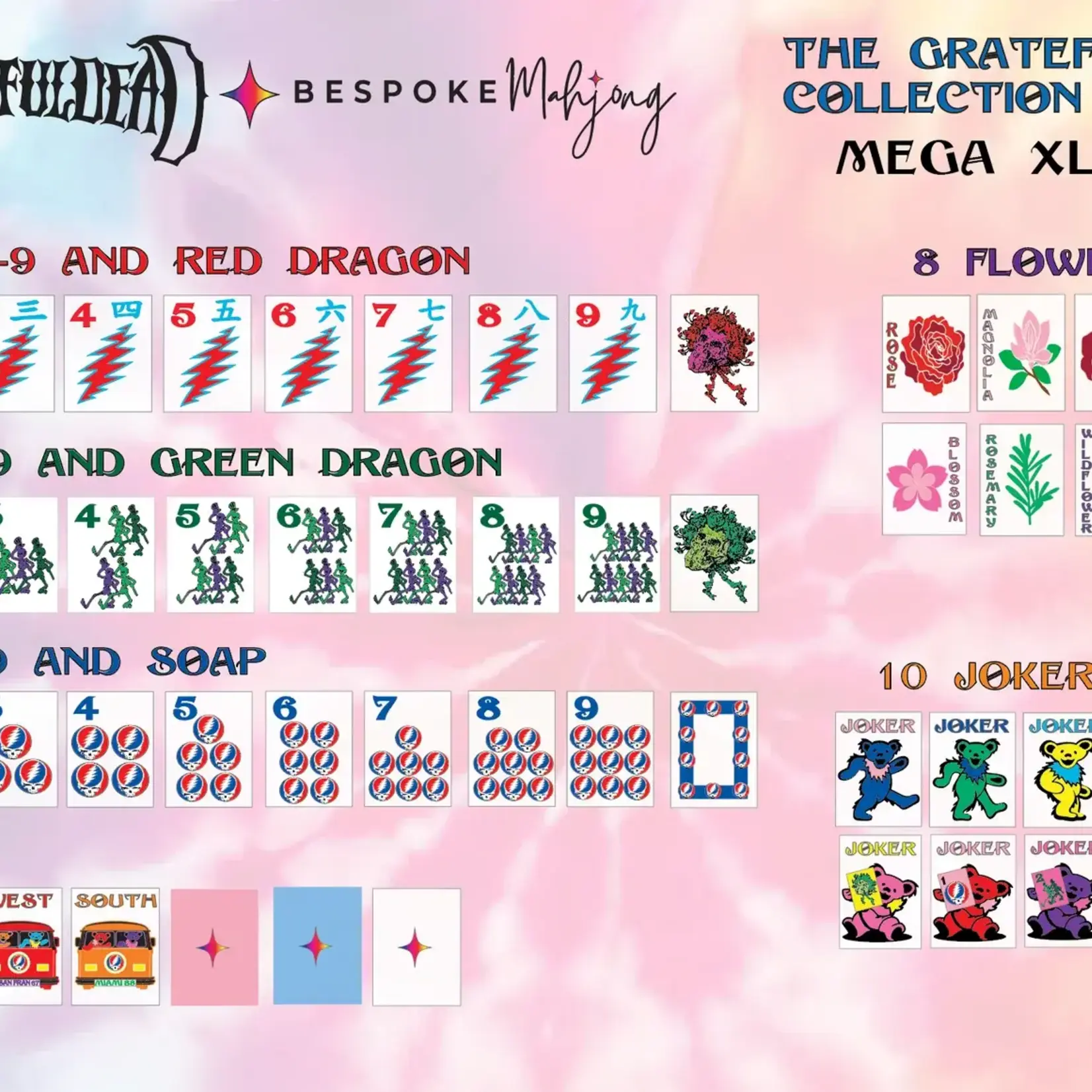 Bespoke Mahjong Grateful Dead x Bespoke Mahjong XL Mega Tiles - STEALIE BLUE