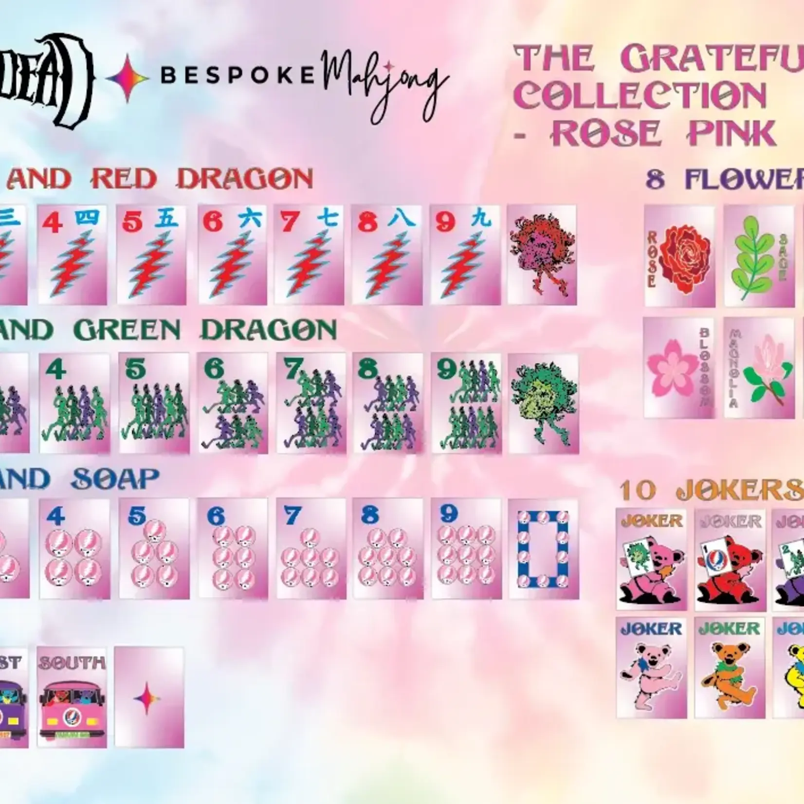 Bespoke Mahjong Grateful Dead x Bespoke Mahjong - ROSE PINK TIE DYE PEARL