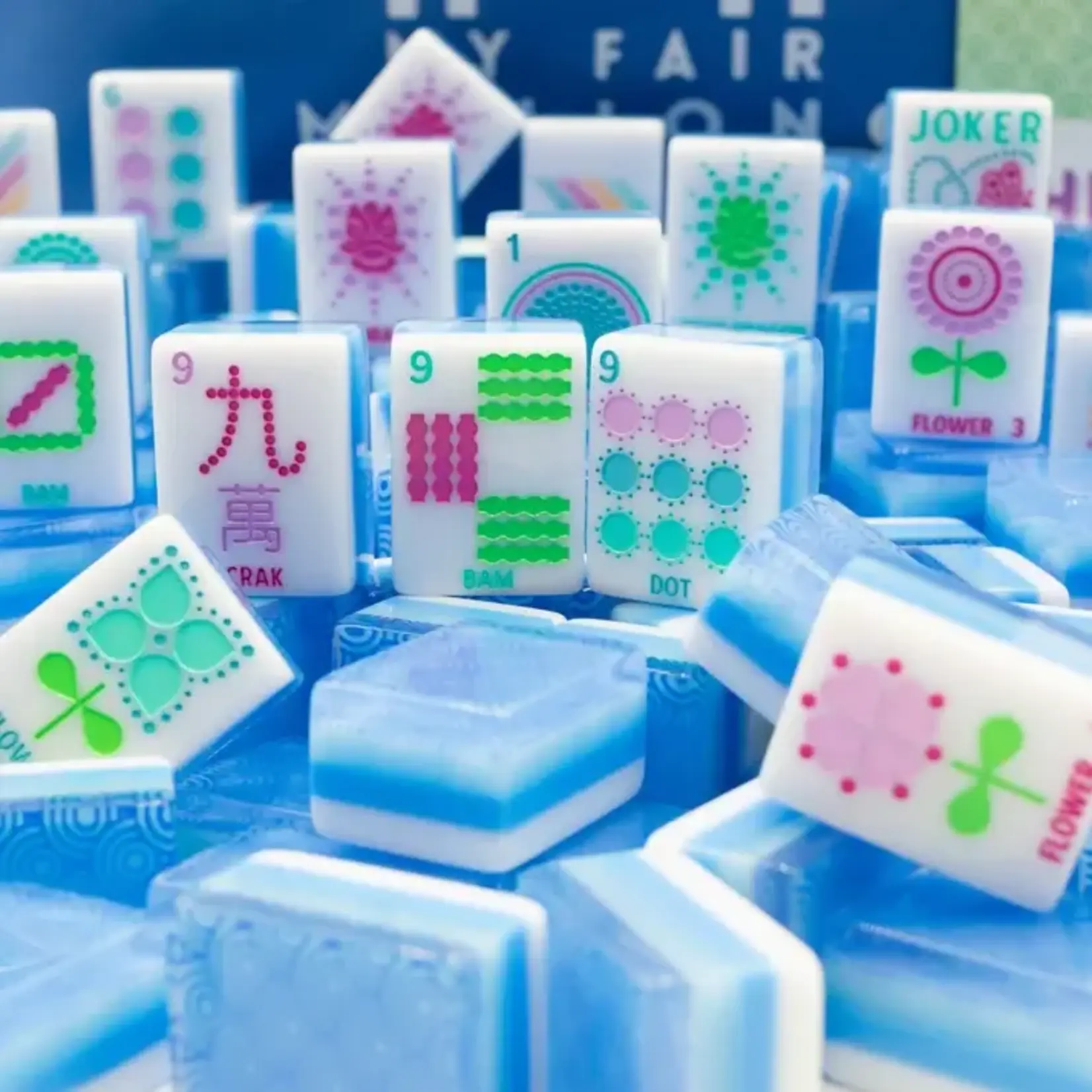 My Fair Mahjong Calm Blue Crystal Confetti Mahjong Tiles