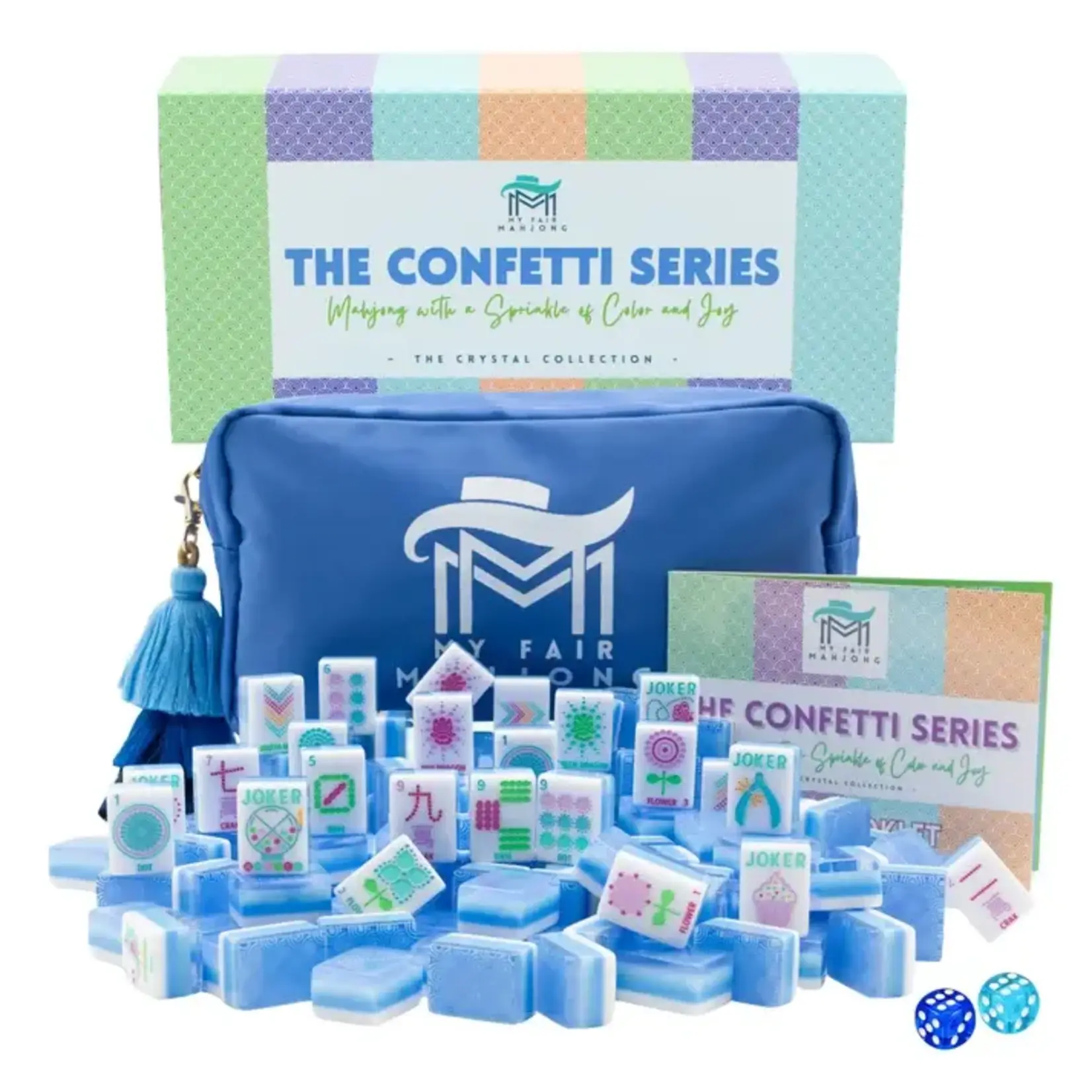My Fair Mahjong Calm Blue Crystal Confetti Mahjong Tiles