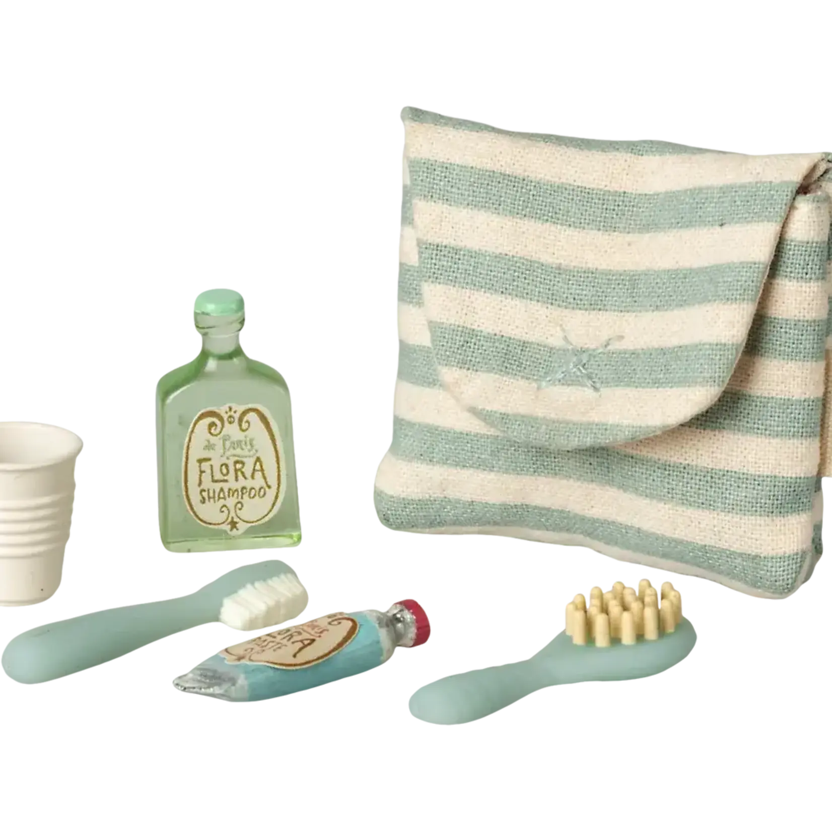 Maileg USA Toothbrush set in bag, Mouse - Blue