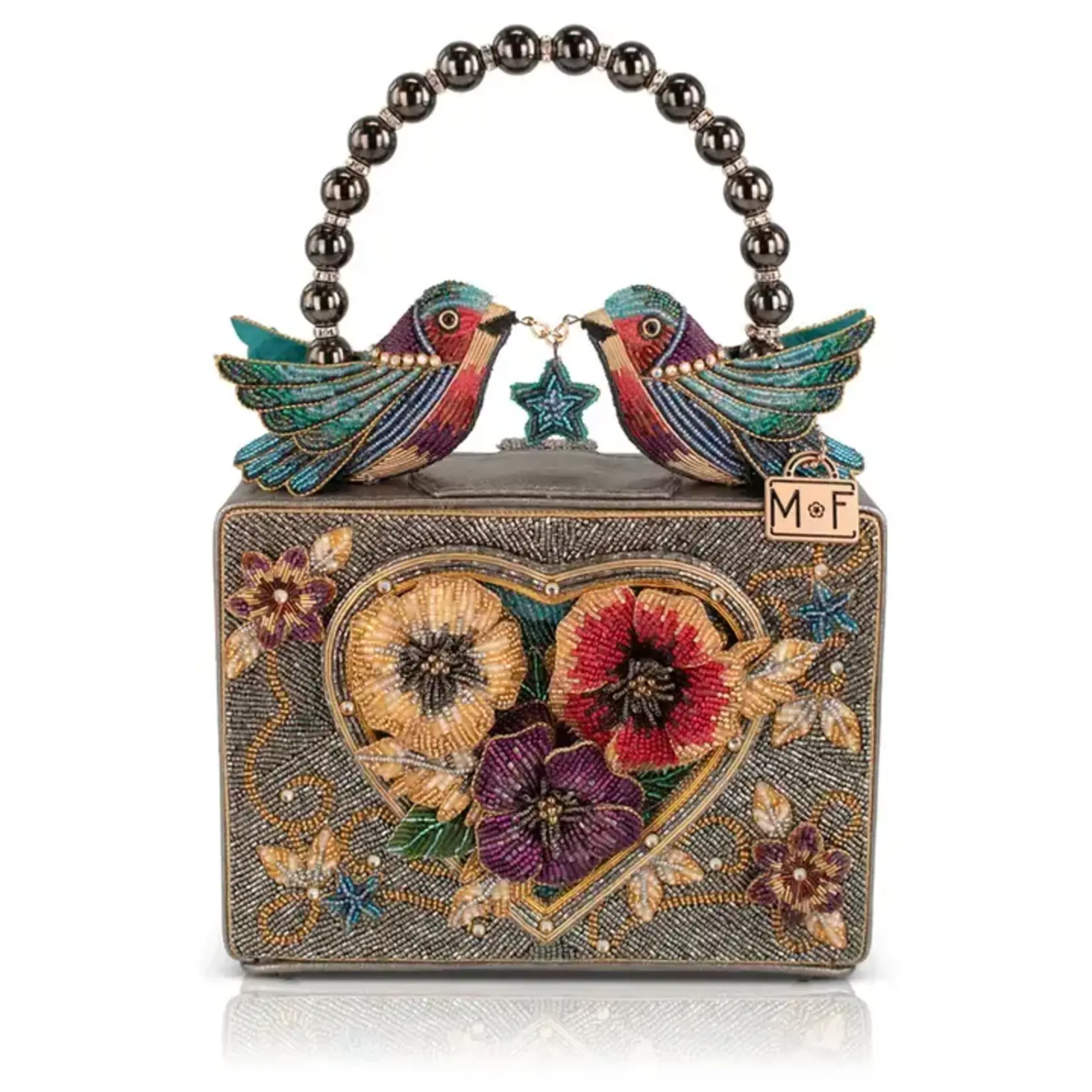 Fluttering Heart Beaded Floral Top Handle Bag