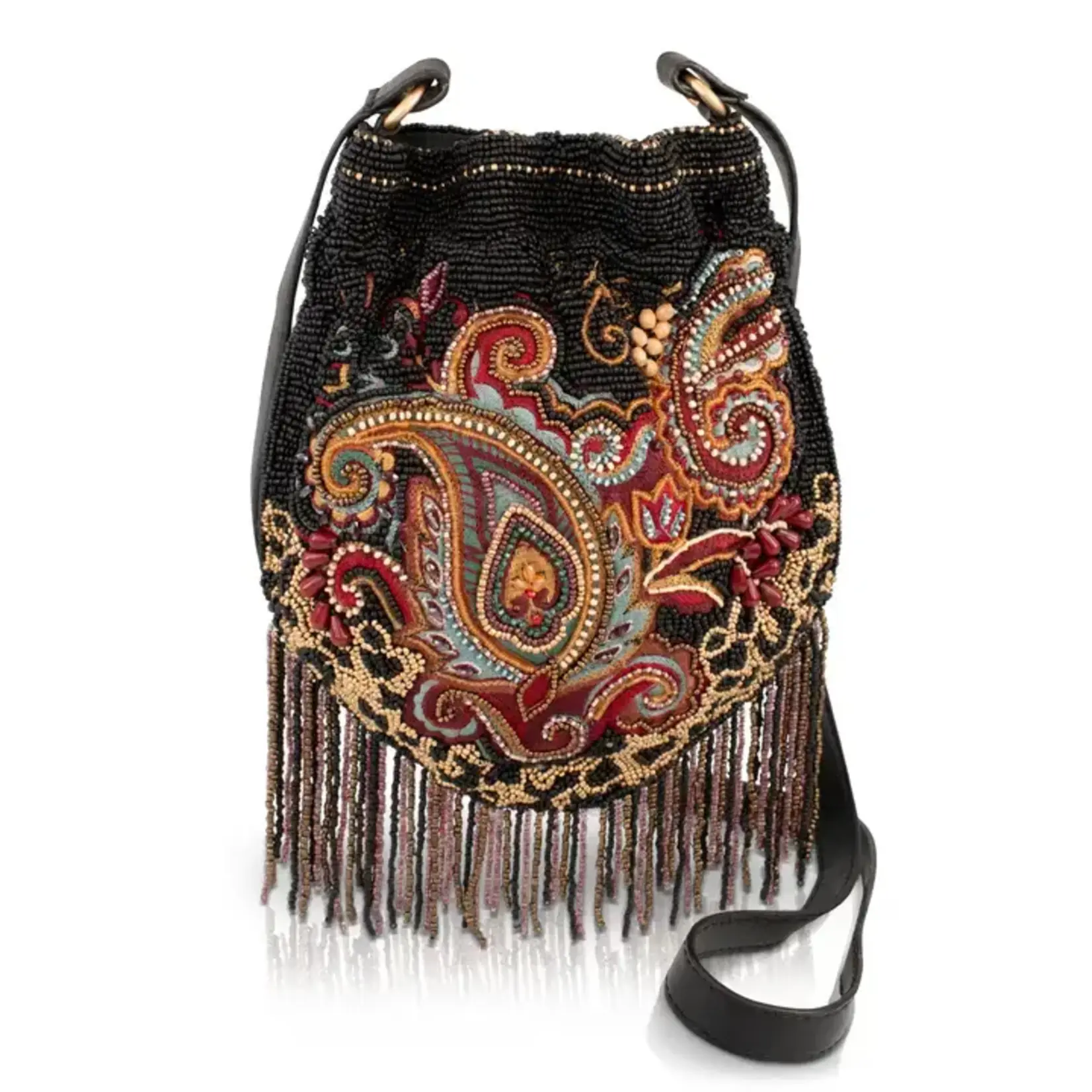 In the Groove Boho Paisley Fringe Crossbody Bucket Bag