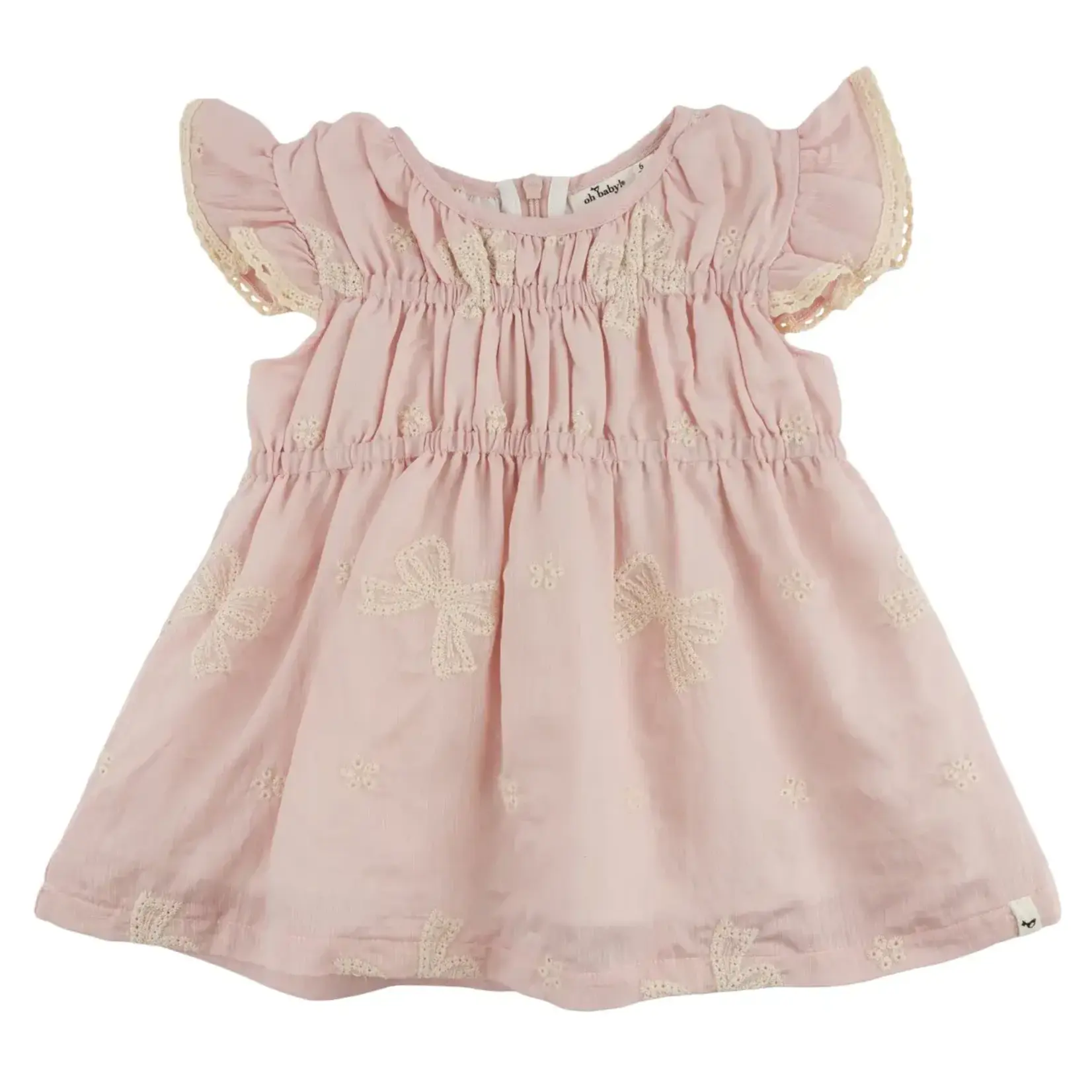 Oh Baby! Dusty Pink Embroidery Bows Dress