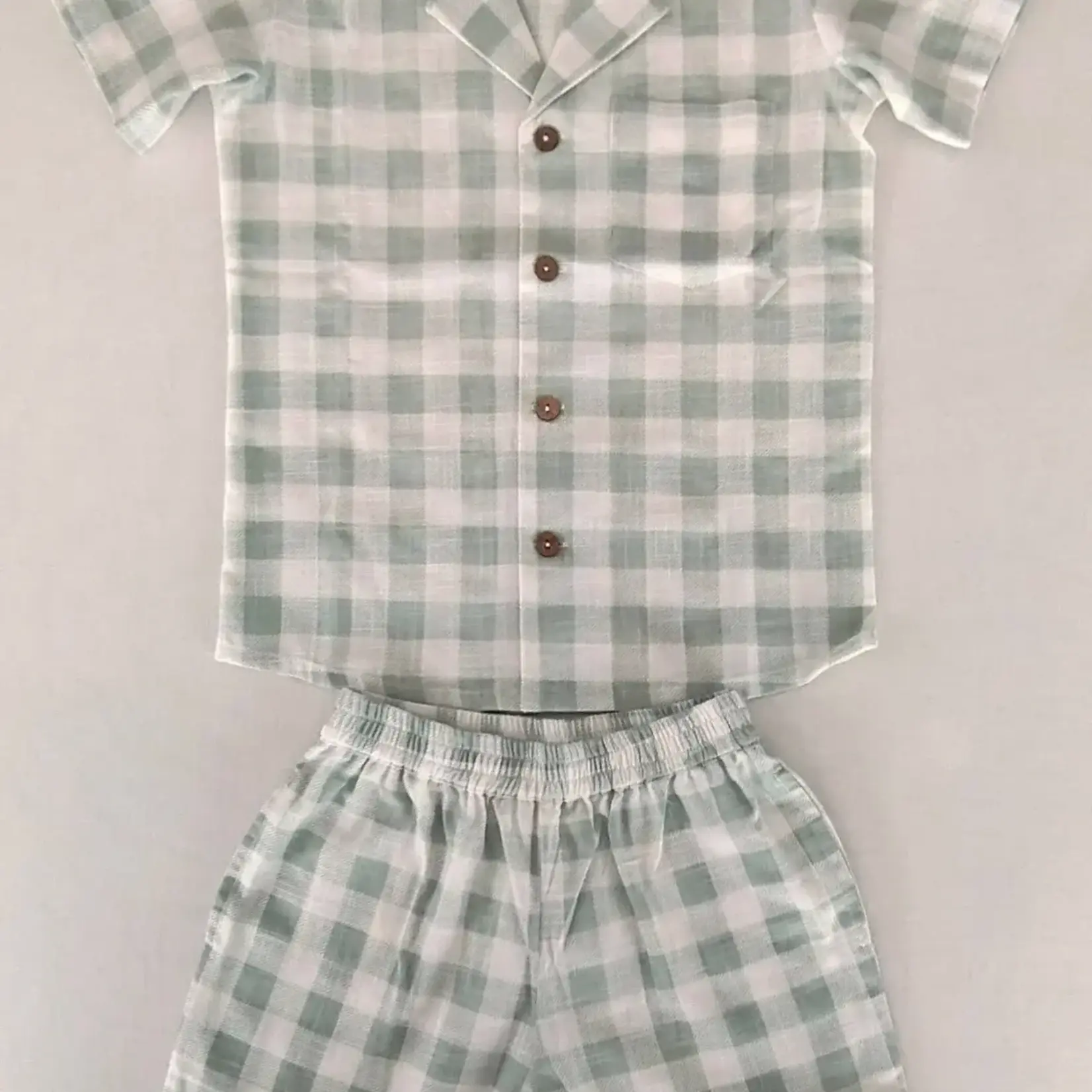 Yo Baby Sage Plaid Shorts Set