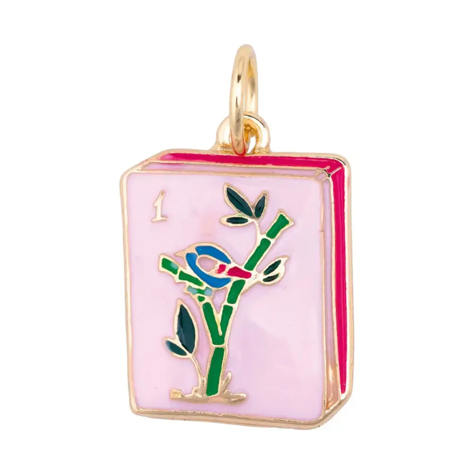 Canvas Style Mahjong Enamel Tile Charm in Pink