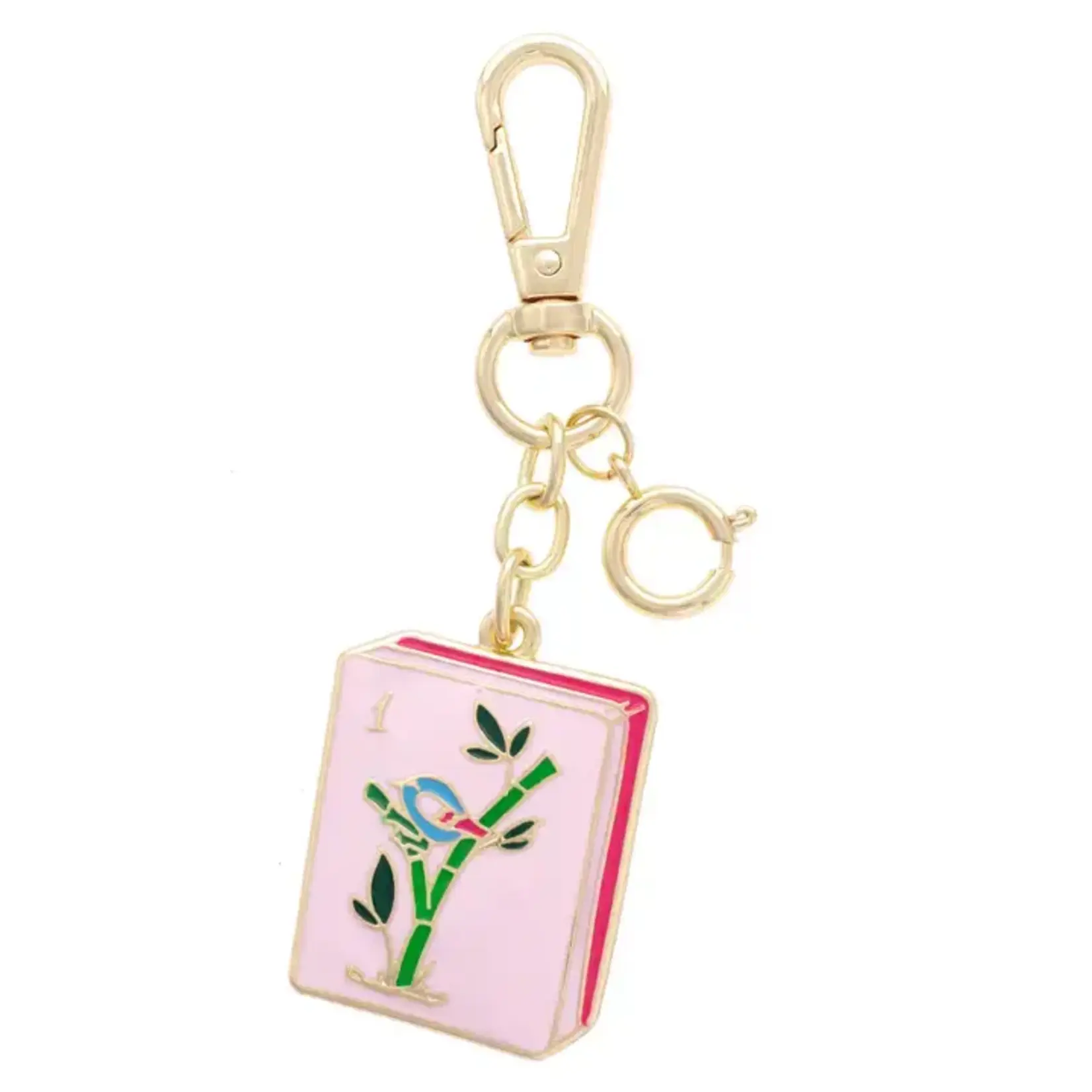 Canvas Style Mahjong Tile Enamel Bag Charm in Pink