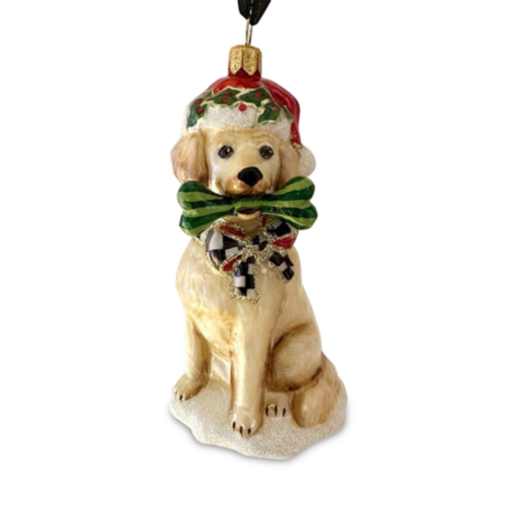 MacKenzie-Childs holiday golden retriever dog glass ornament