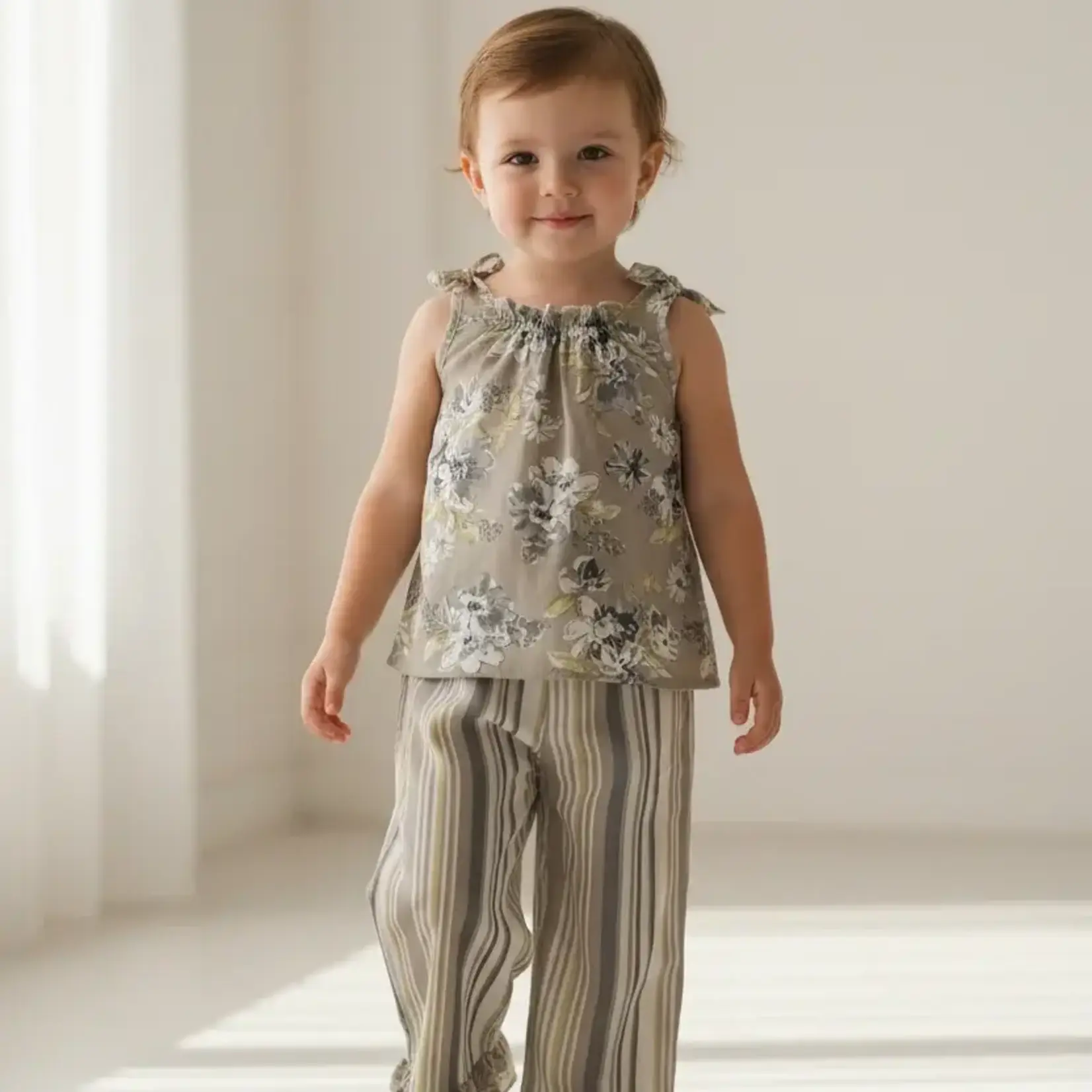 Yo Baby Brown Floral Tie Top & Floral Pants