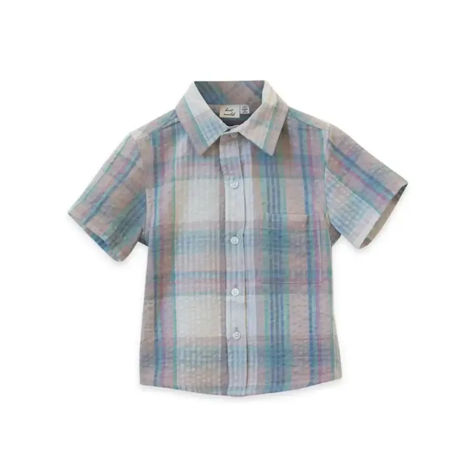 Beet World Collar Shirt - Arctic Blue Seersucker