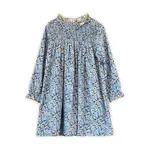 Beet World Blue & Mustard Wildflowers Smocked Long Sleeve Dress