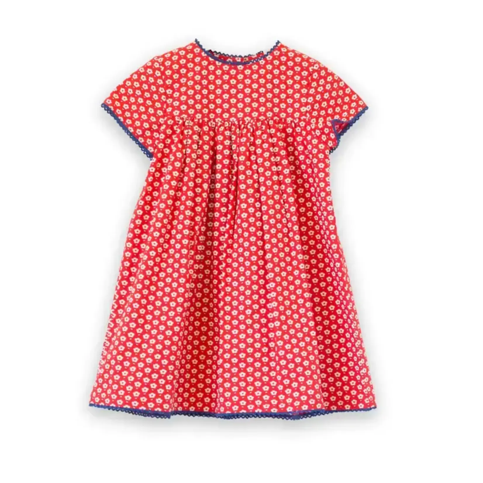 Beet World Red Button Floral Amy Dress with Lace Trim