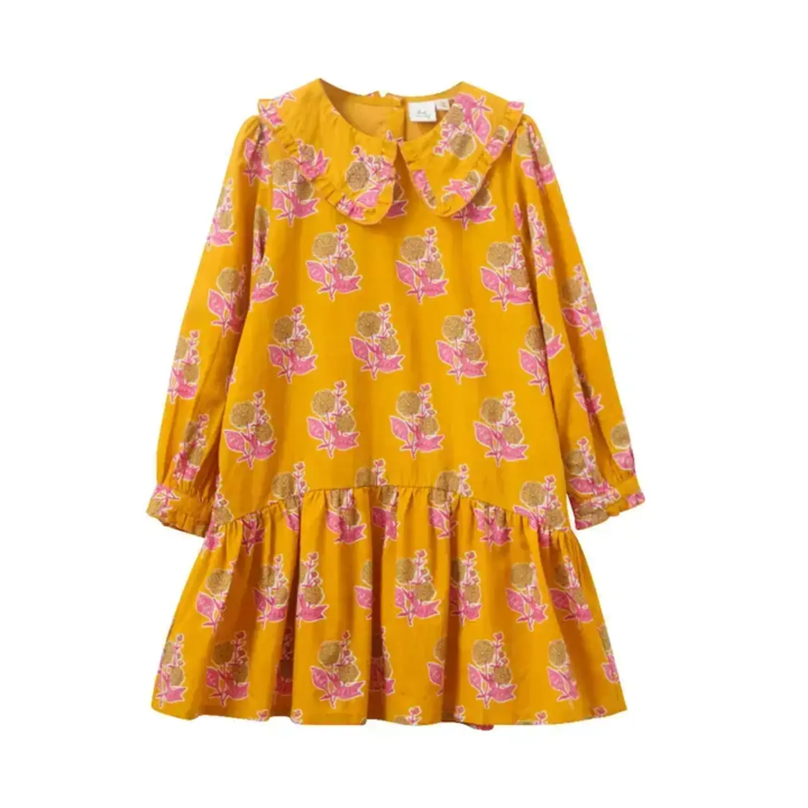 Beet World Mustard Floral Wide Collar Dress