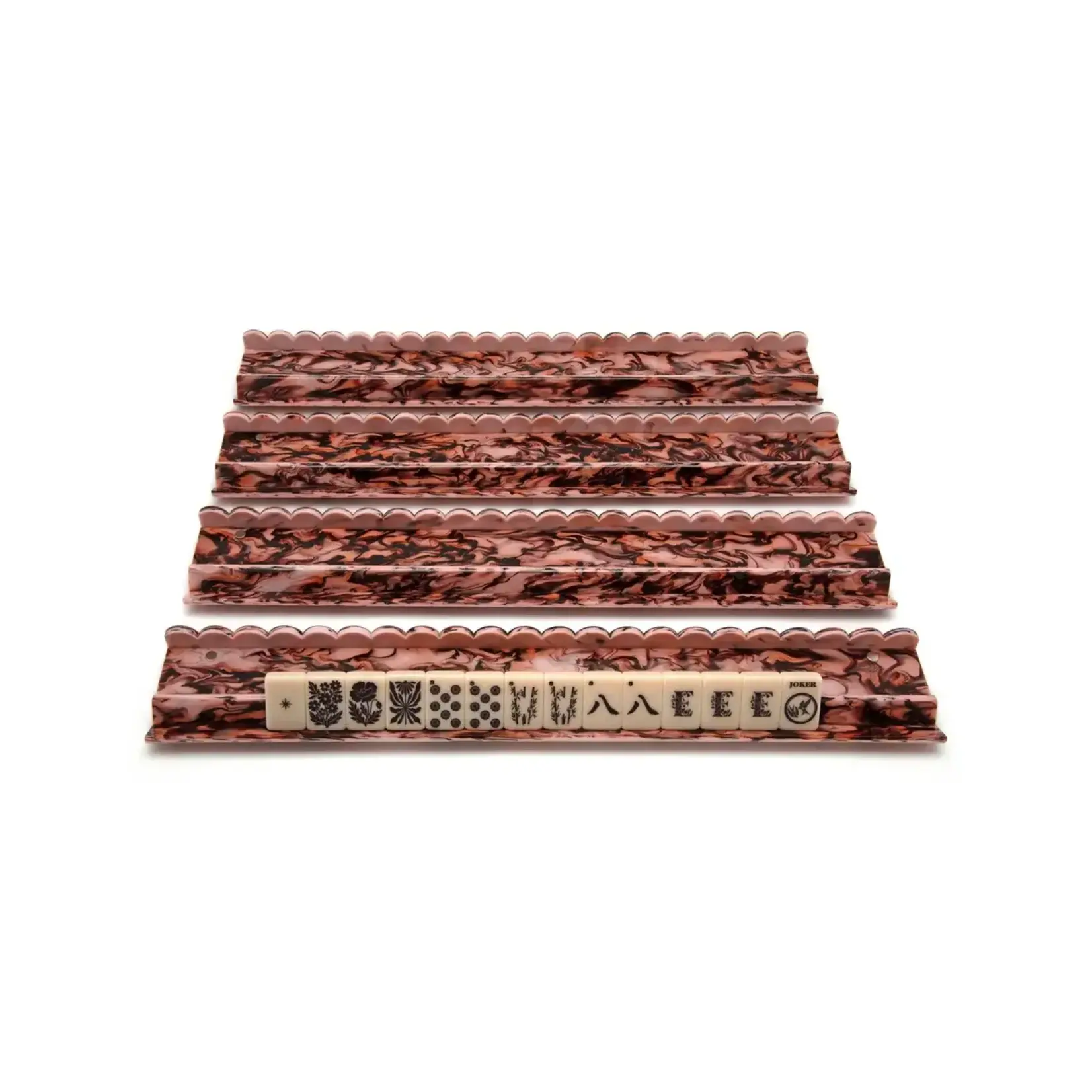 Haus of Tiles Bordeaux Marble Scalloped Acrylic Mahjong Rack Set