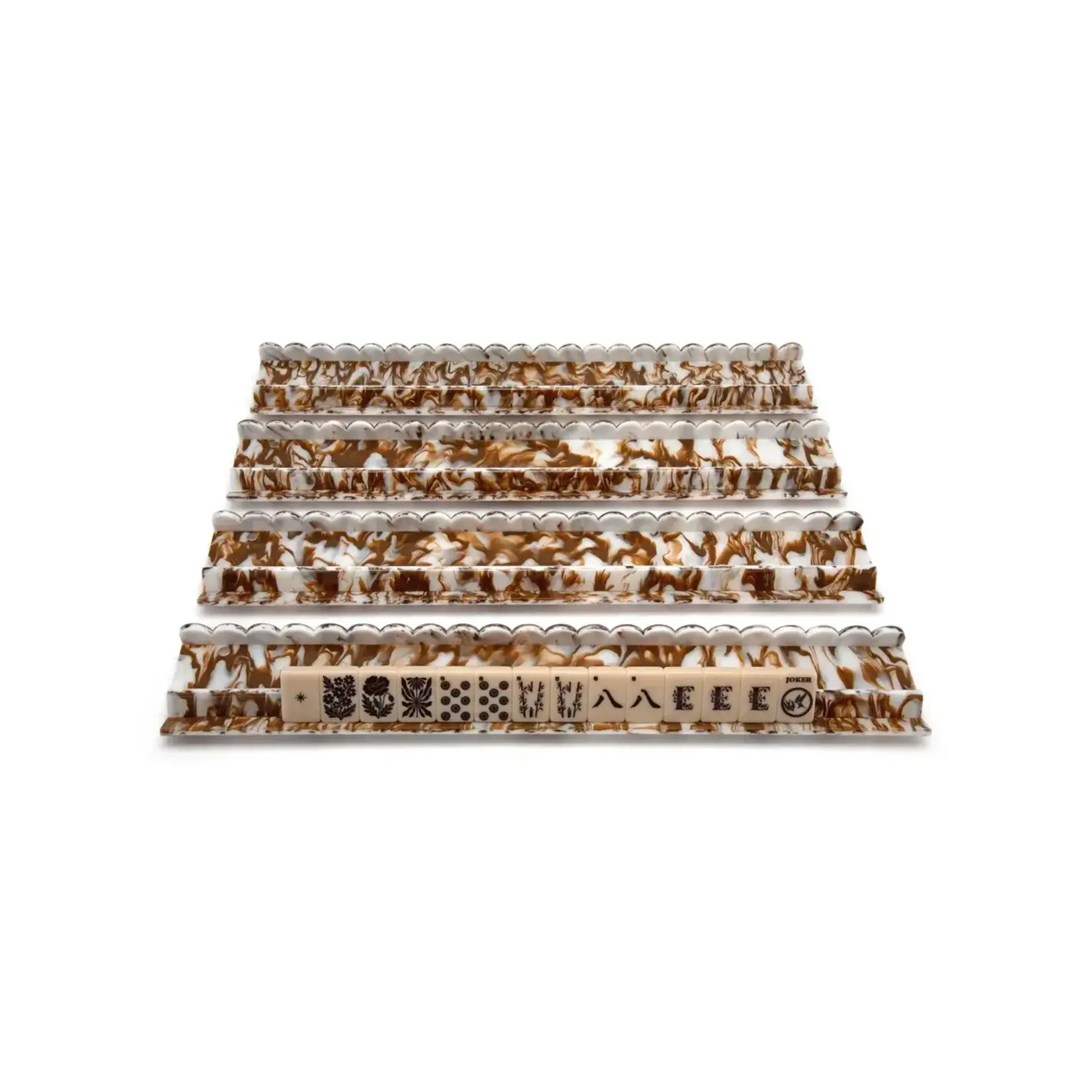 Haus of Tiles Driftwood Marble Scalloped Acrylic Mahjong Rack Set