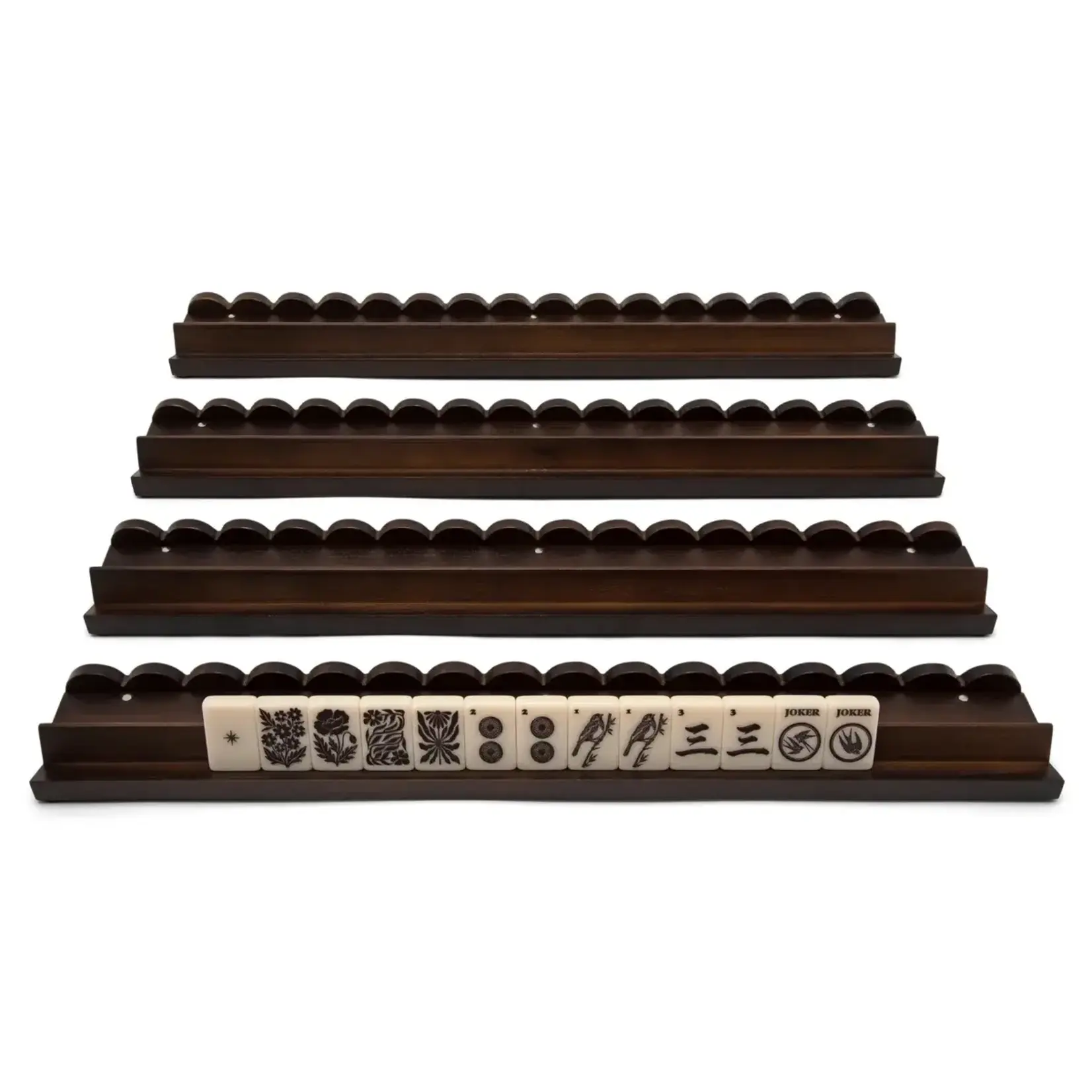 Haus of Tiles Walnut Scalloped Mahjong Rack Set