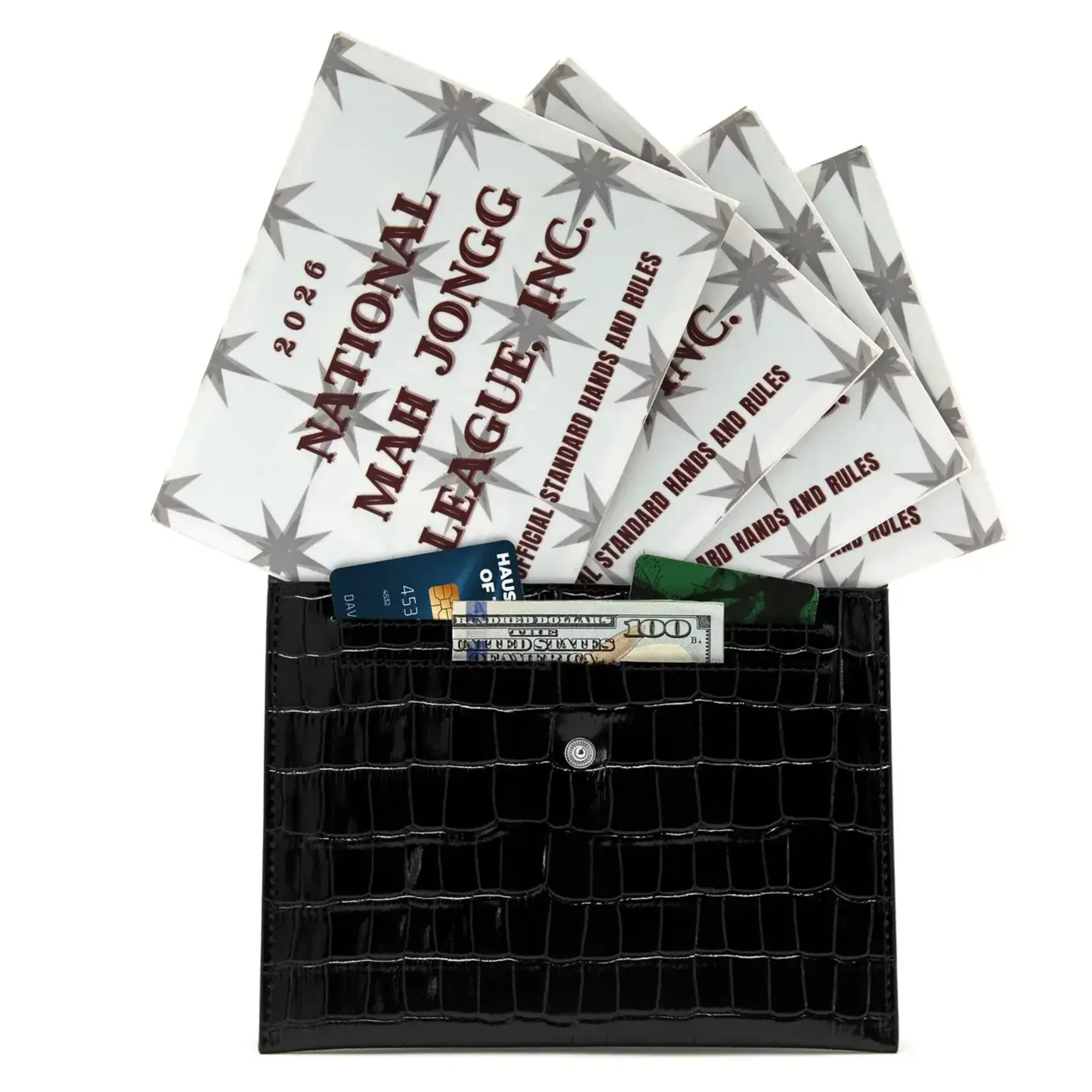 Haus of Tiles Black Genuine Croc-Embossed Leather Mahjong Card Clutch
