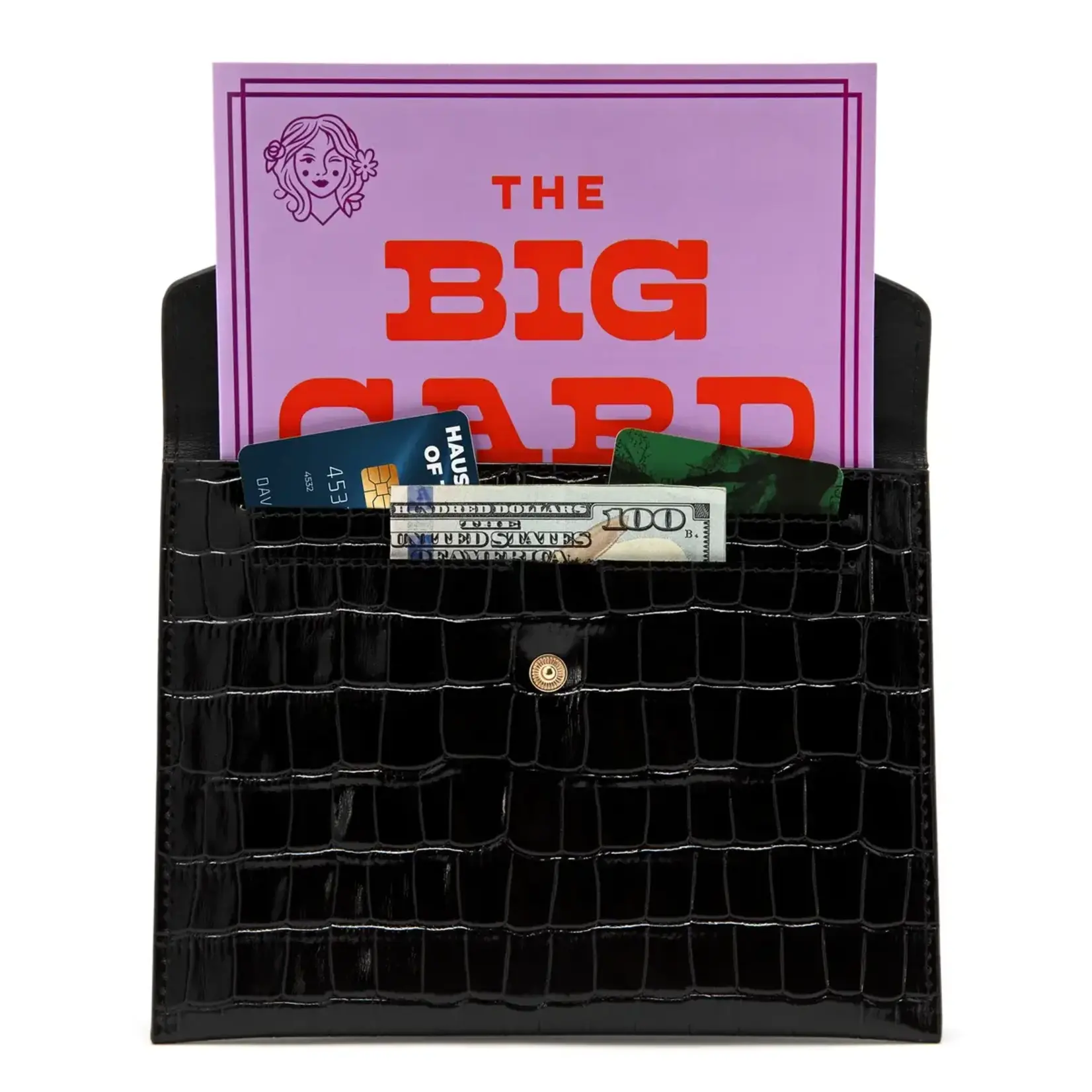 Haus of Tiles Black Genuine Croc-Embossed Leather Mahjong Card Clutch