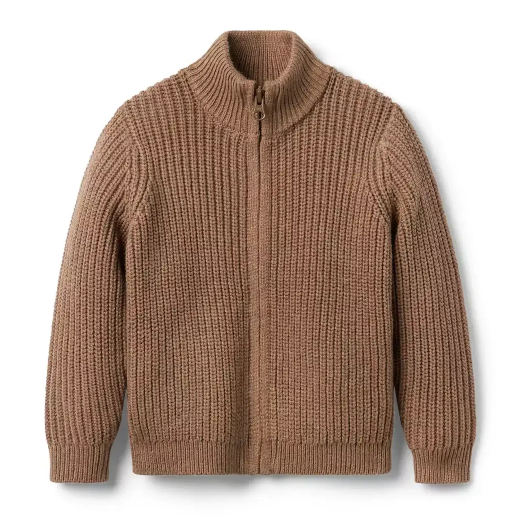 JANIE AND JACK S BRWN RIBBED FZ CARDI WTR BAS